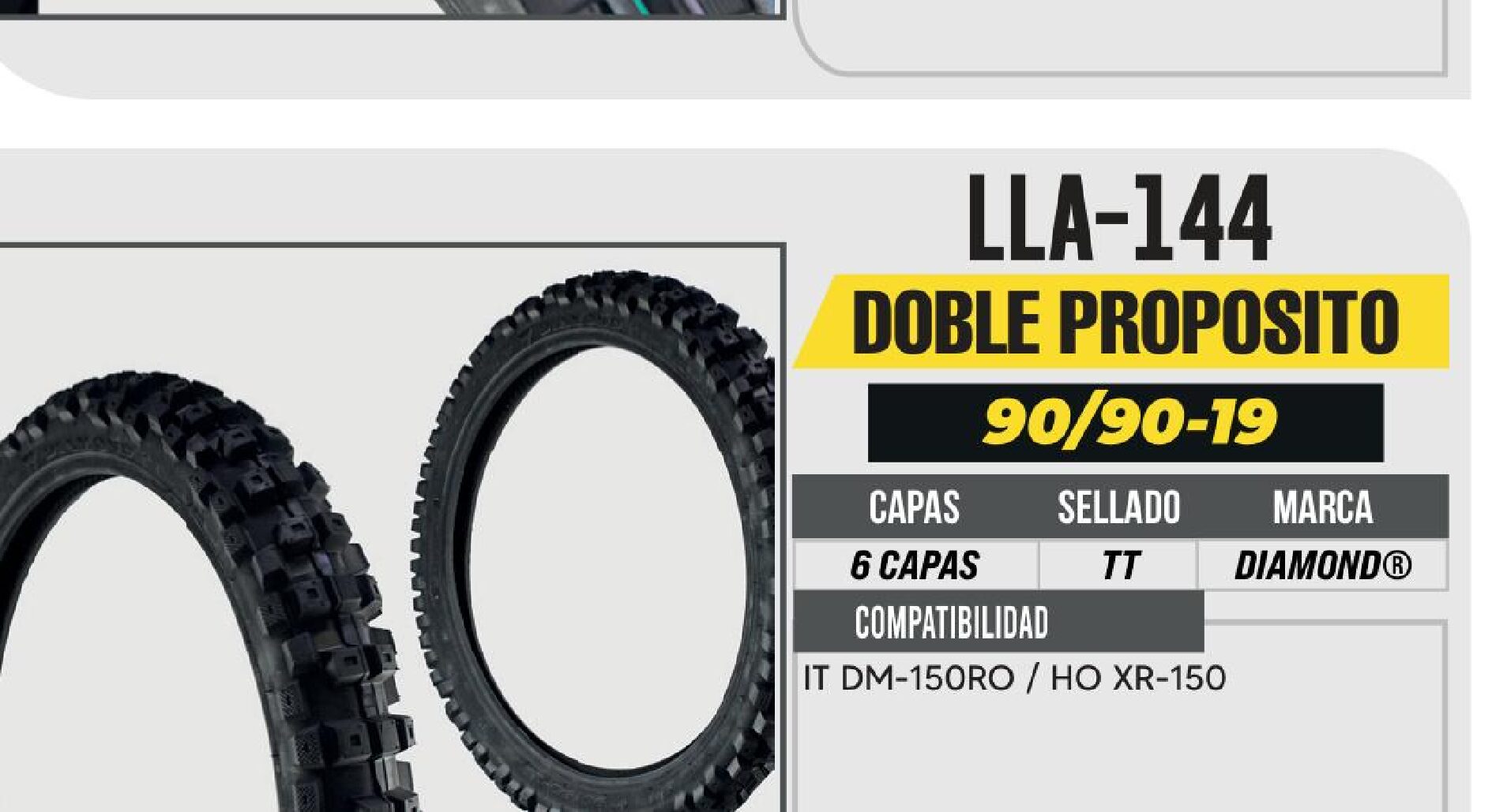 LLANTA 90/90-19 DIAMOND 6 CAPAS D-633 USA CAMARA (TT) / LLA-144