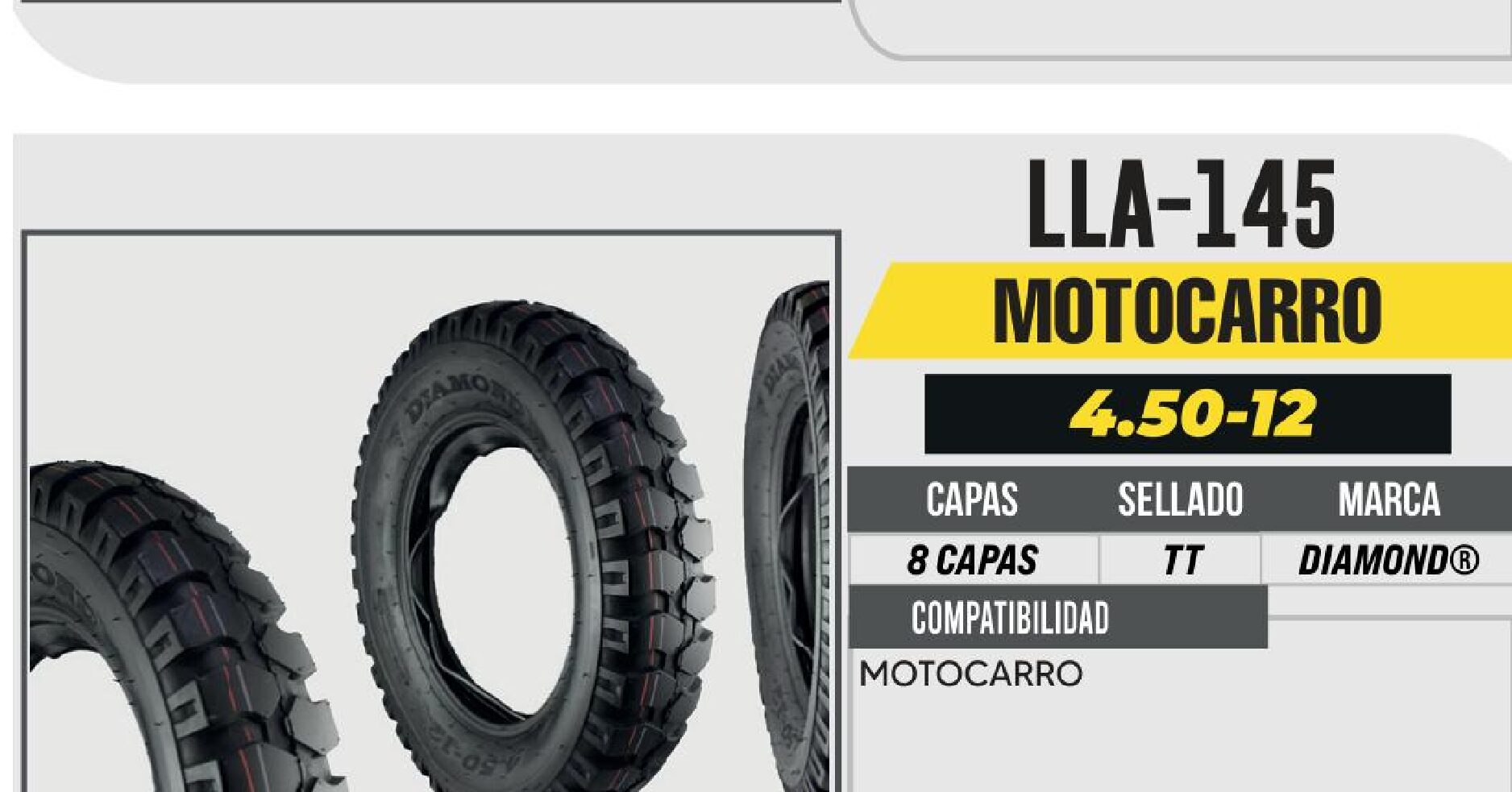 LLANTA 4.50-12 DIAMOND 8 CAPAS D-645 CON CAMARA (TT) / LLA-145