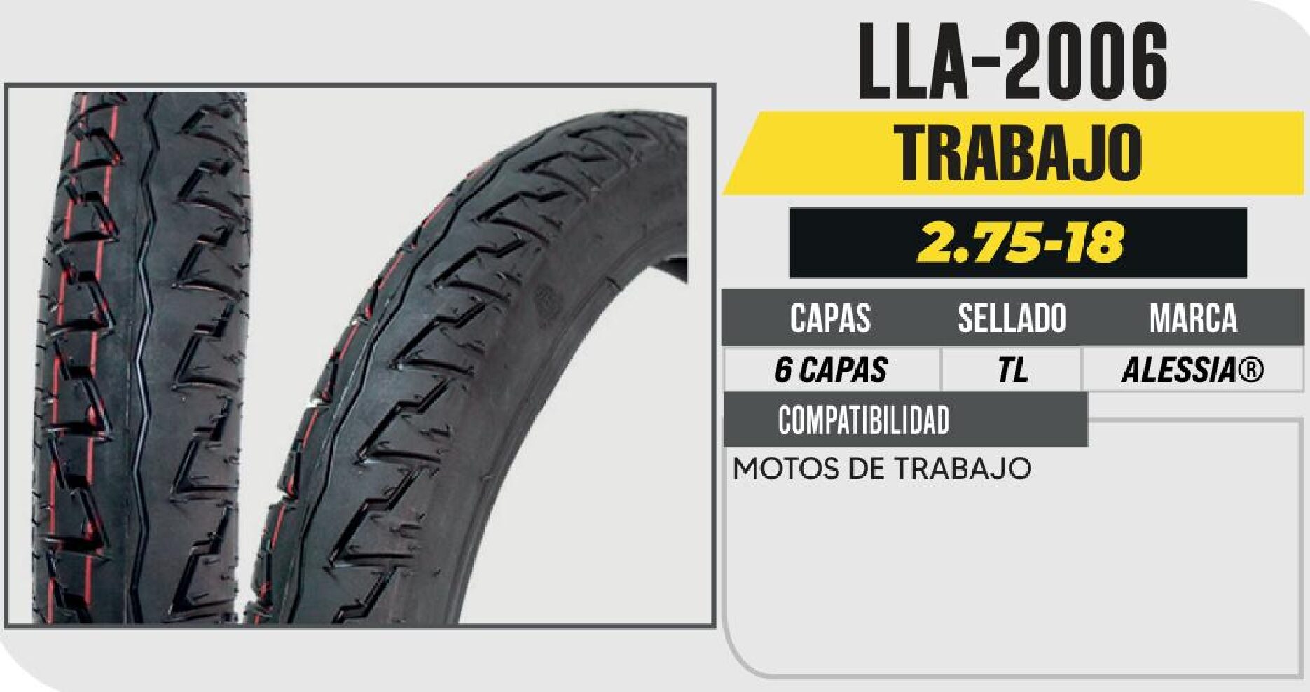 LLANTA 2.75-18 PREMIUM 6 CAPAS A339 CALLE NO USA CAMARA (TL) / LLA-2006