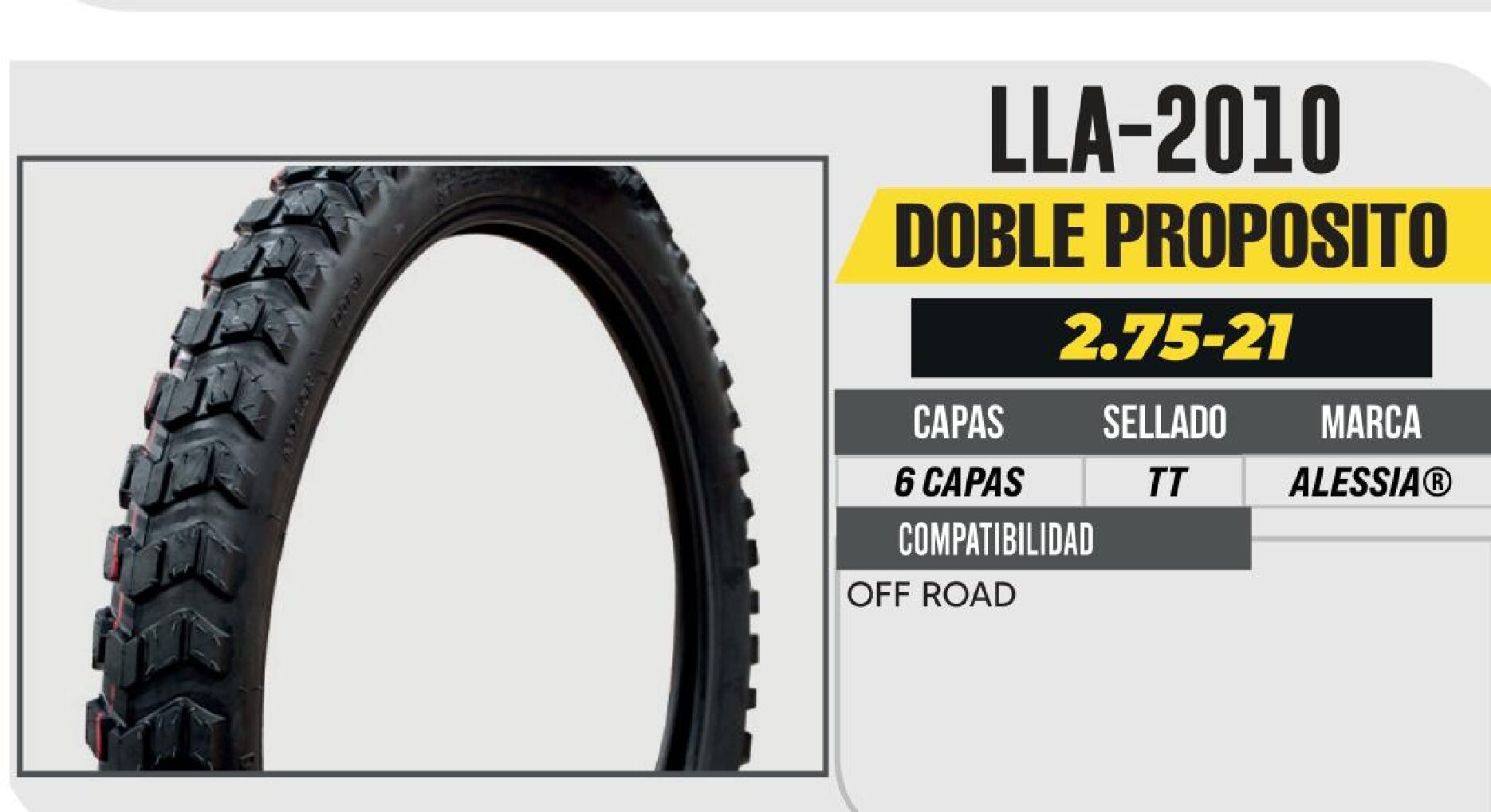 LLANTA 2.75-21 PREMIUM 6 CAPAS P126 DOBLE PROPOSITO USA CAMARA (TT) / LLA-2010