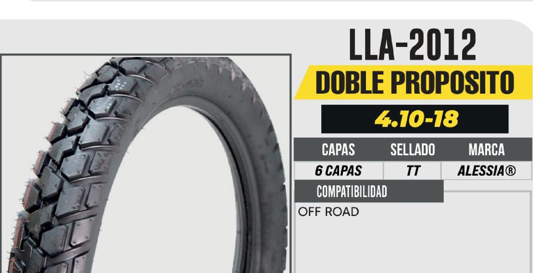 LLANTA 4.10-18 PREMIUM 6 CAPAS A438 DOBLE PROPOSITO USA CAMARA (TT) / LLA-2012