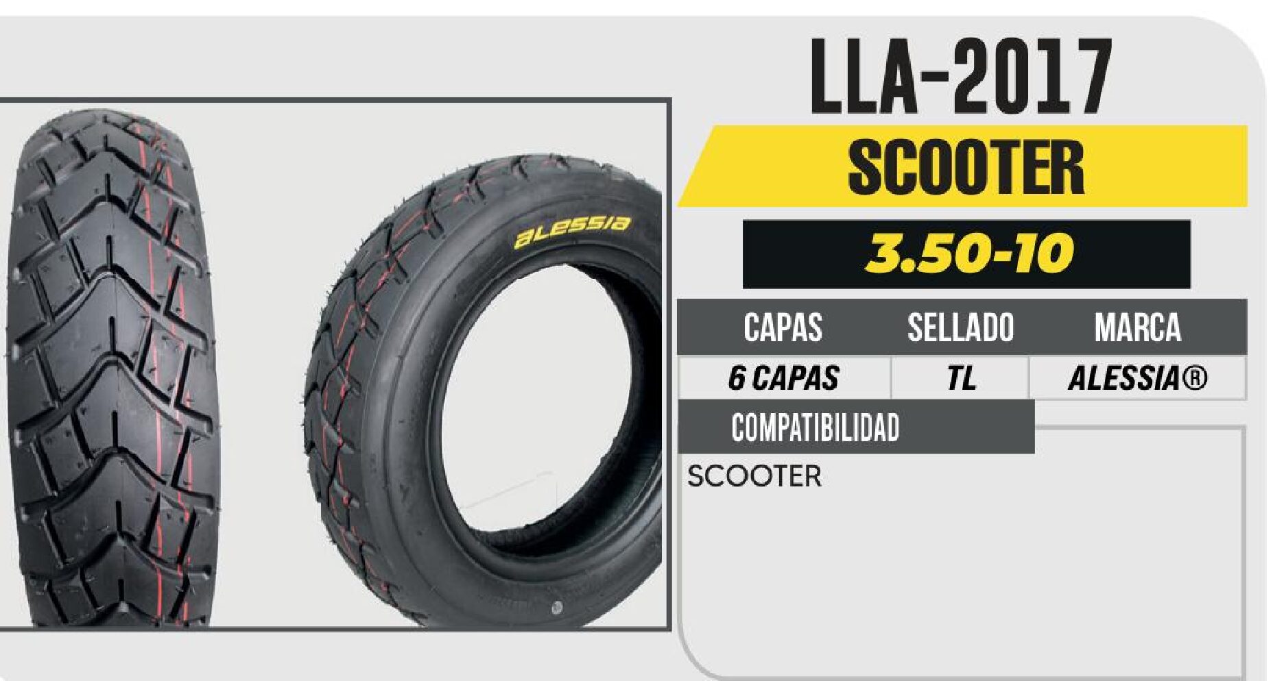 LLANTA 3.50-10 PREMIUM 6 CAPAS A334 DOBLE PROPOSITO NO USA CAMARA (TL) / LLA-2017