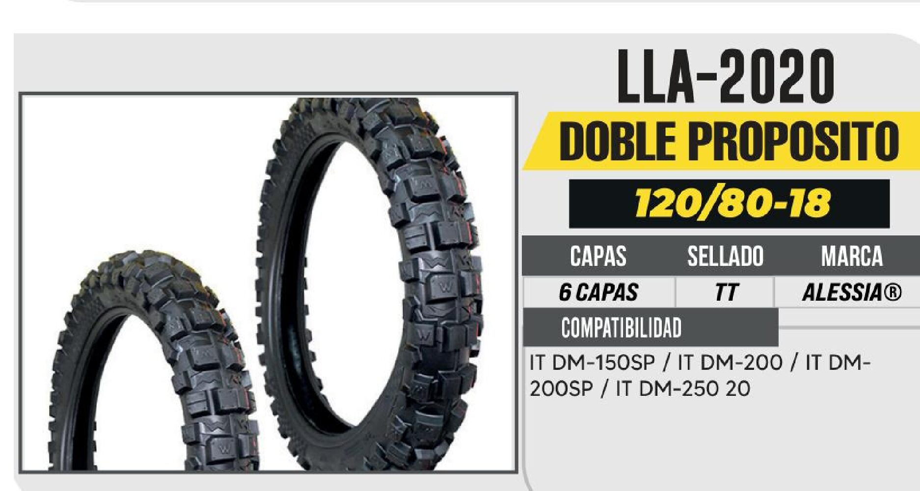 POWER - LLANTA 120/80-18 PREMIUM 6 CAPAS P449 DOBLE PROPOSITO USA CAMARA (TT) / LLA-2020