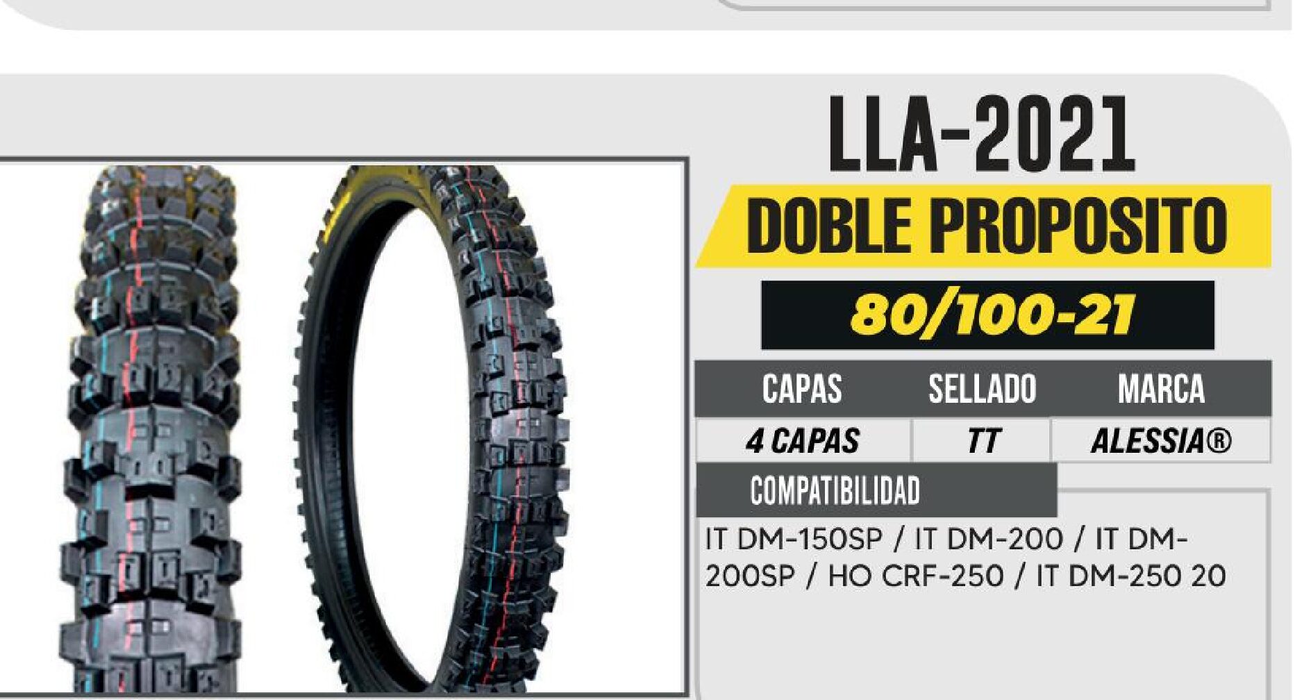 LLANTA 80/100-21 PREMIUM 4 CAPAS P444 DOBLE PROPOSITO USA CAMARA (TT) / LLA-2021