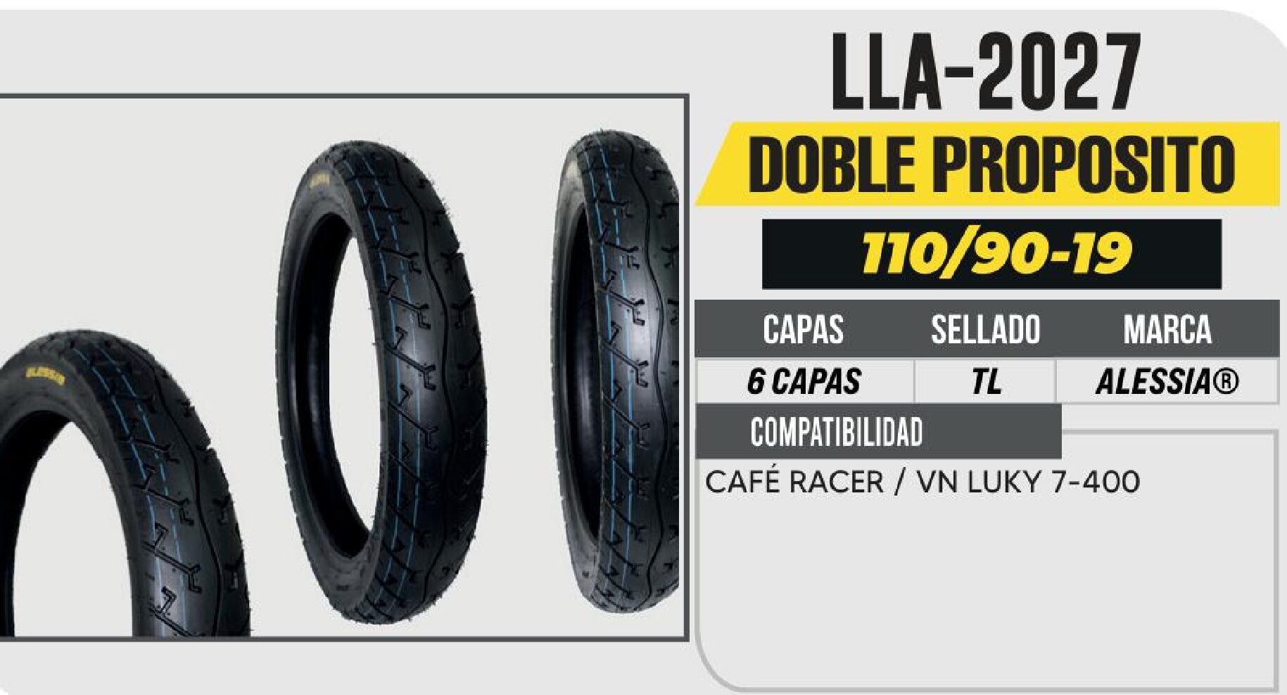 LLANTA 110/90-19 PREMIUM 6 CAPAS 230 CALLE NO USA CAMARA / LLA-2027