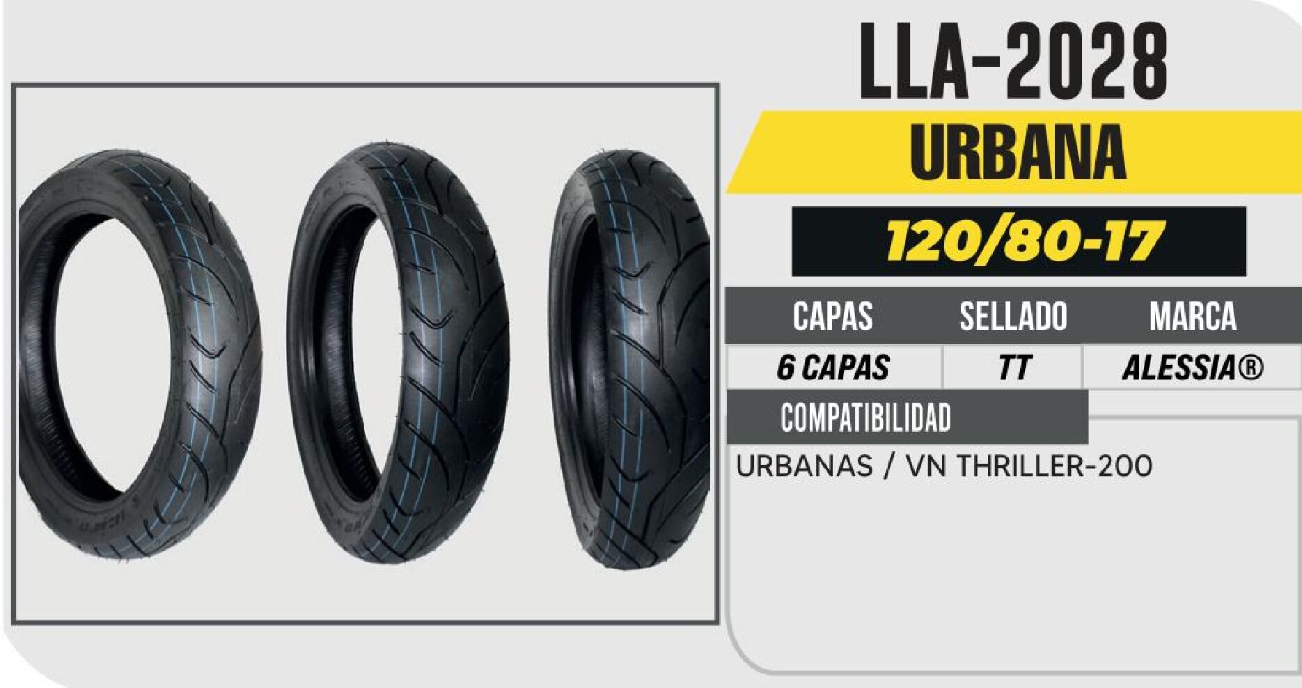 LLANTA 120/80-17 PREMIUM 6 CAPAS 256 CALLE USA CAMARA / LLA-2028