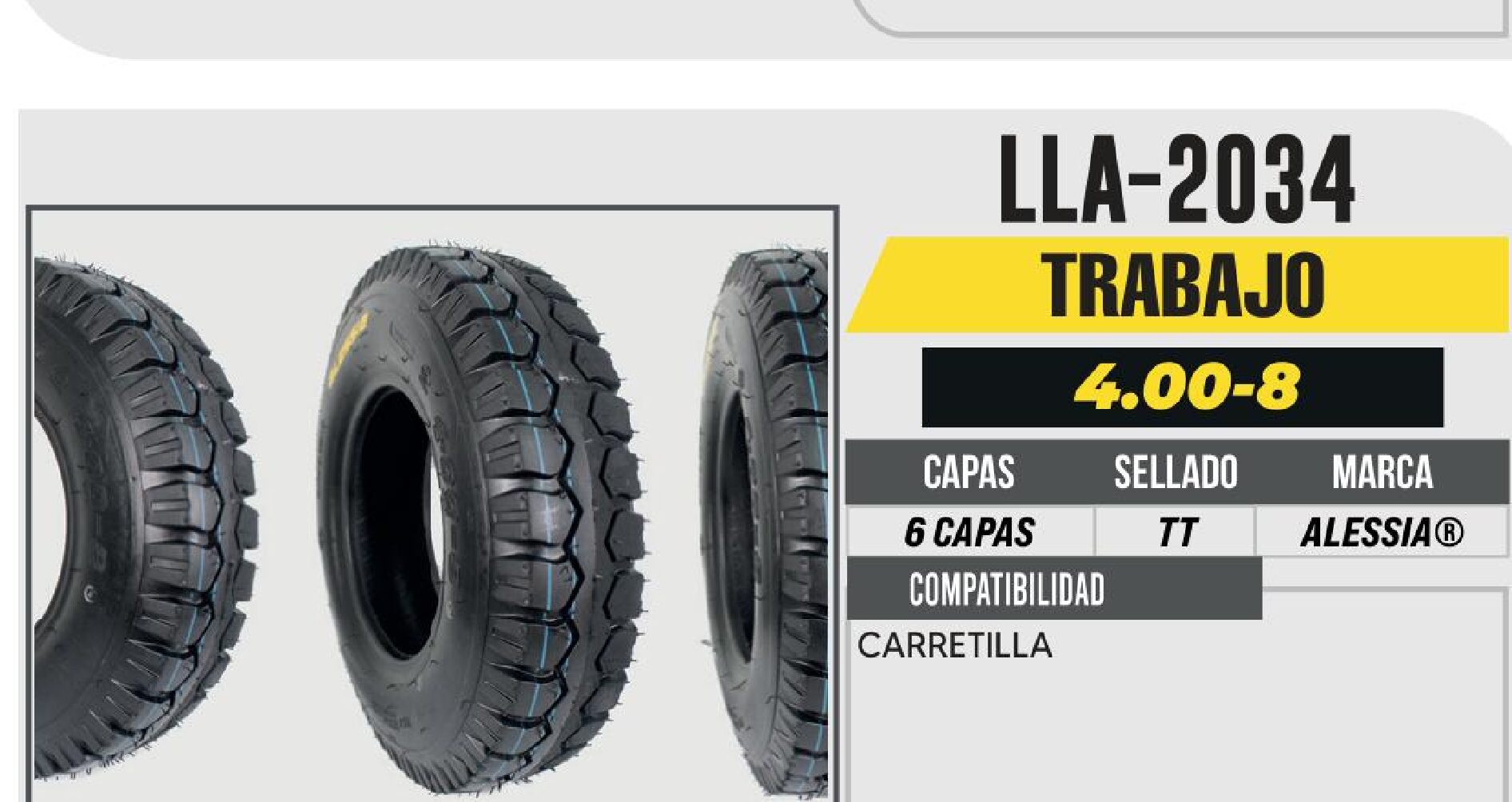 LLANTA 4.00-8 PREMIUM 6 CAPAS P235 TRABAJO USA CAMARA (TT) / LLA-2034