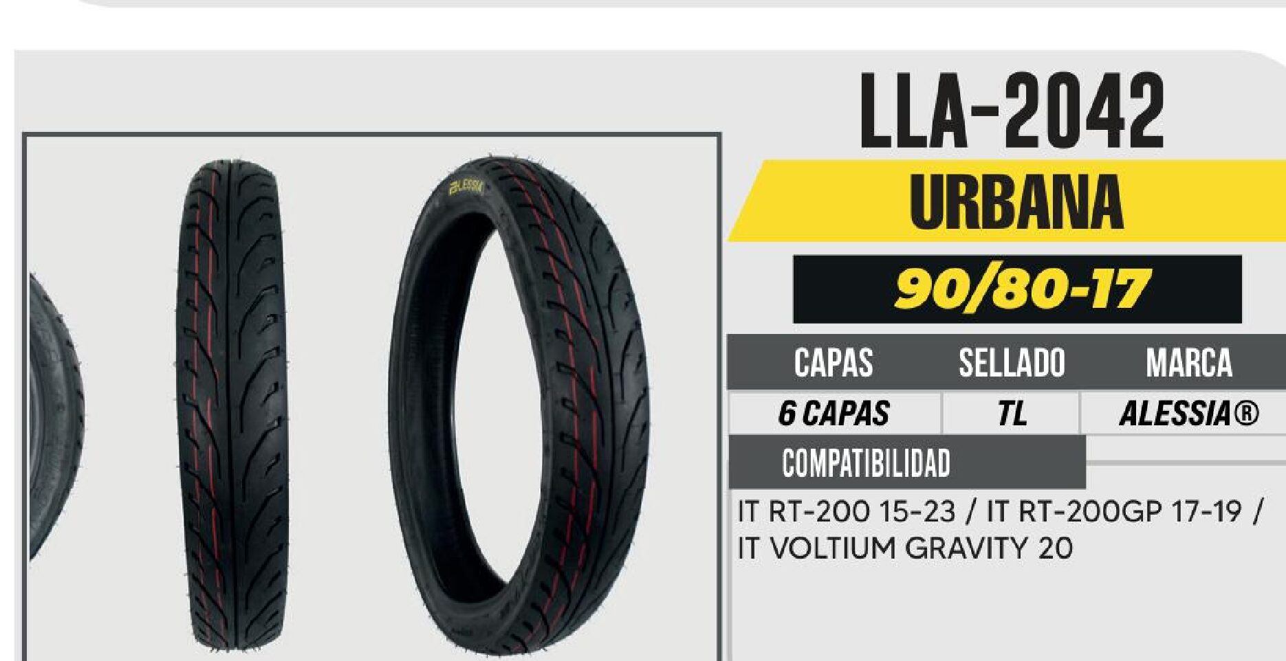 LLANTA 90/80-17 DELANTERA PREMIUM 6 CAPAS CALLE NO USA CAMARA (TL) / LLA-2042