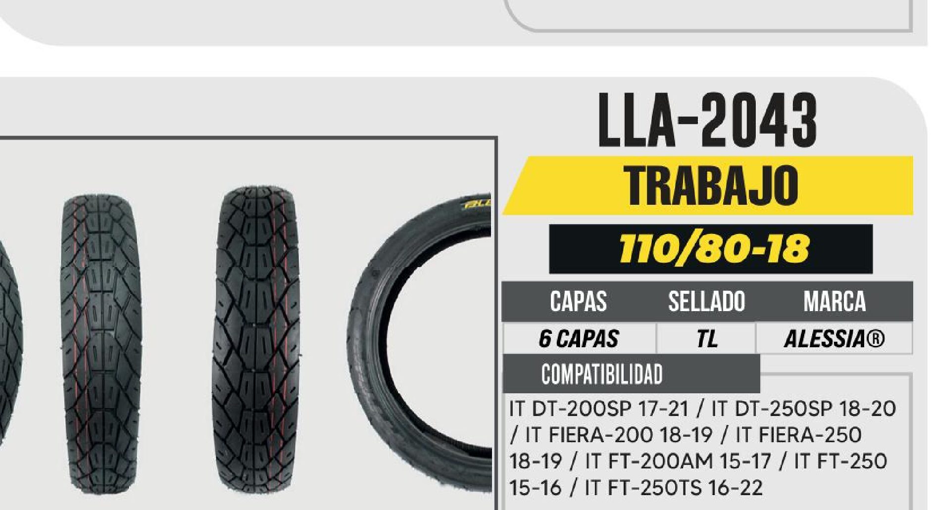 LLANTA 110/80-18 PREMIUM 6 CAPAS P224 TRABAJO NO USA CAMARA (TL) / LLA-2043