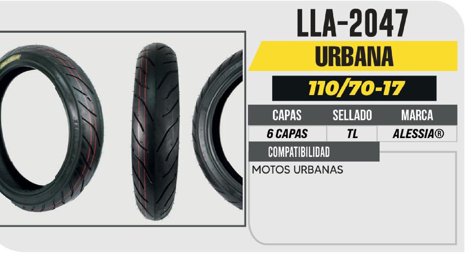 LLANTA 110/70-17 DELANTERA PREMIUM 6 CAPAS P808 URBANA SIN CAMARA (TL) / LLA-2047