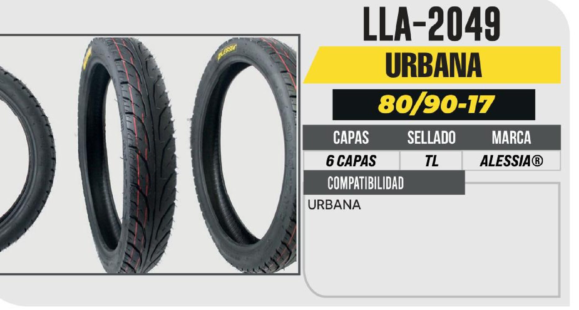LLANTA 80/90-17 DELANTERA PREMIUM 6 CAPAS P434 URBANA SIN CAMARA (TL) / LLA-2049