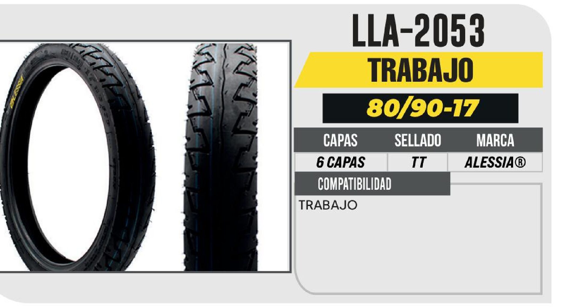 LLANTA 80/90-17 PREMIUM 6 CAPAS P339 TRABAJO USA CAMARA (TT) / LLA-2053