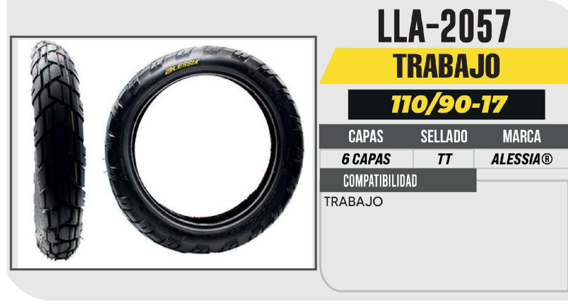 LLANTA 110/90-17 PREMIUM 6 CAPAS P705 TRABAJO USA CAMARA (TT) / LLA-2057