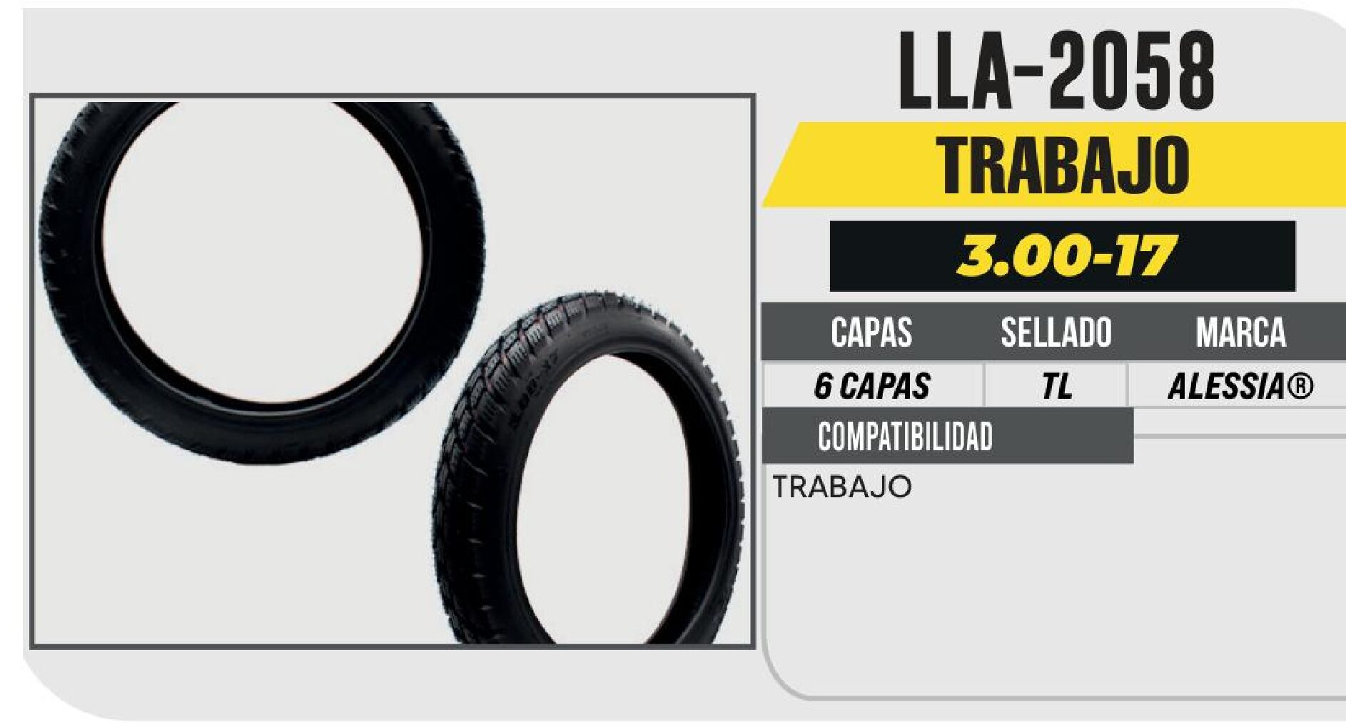 LLANTA 3.00-17 PREMIUM 6 CAPAS P269 TRABAJO NO USA CAMARA (TL) / LLA-2058