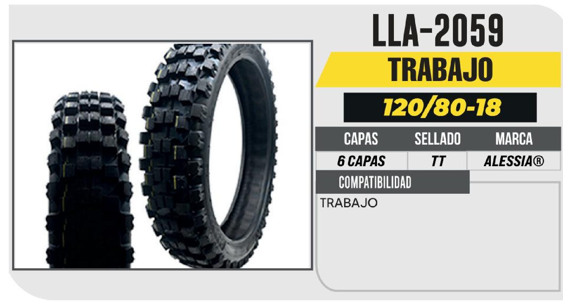 LLANTA 120/80-18 PREMIUM 6 CAPAS P349 TRABAJO USA CAMARA (TT) / LLA-2059