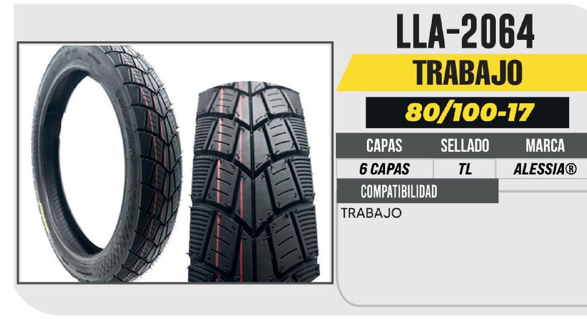 LLANTA 80/100-17 PREMIUM 6 CAPAS P512 SEMIAUTOMATICA NO USA CAMARA (TL) / LLA-2064