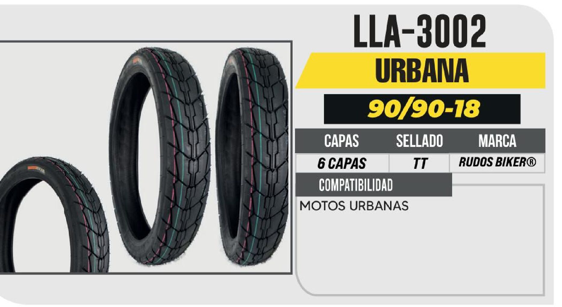 LLANTA 90/90-18 RUDOS BIKER 6 CAPAS P40 URBANA USA CAMARA (TT) / LLA-3002