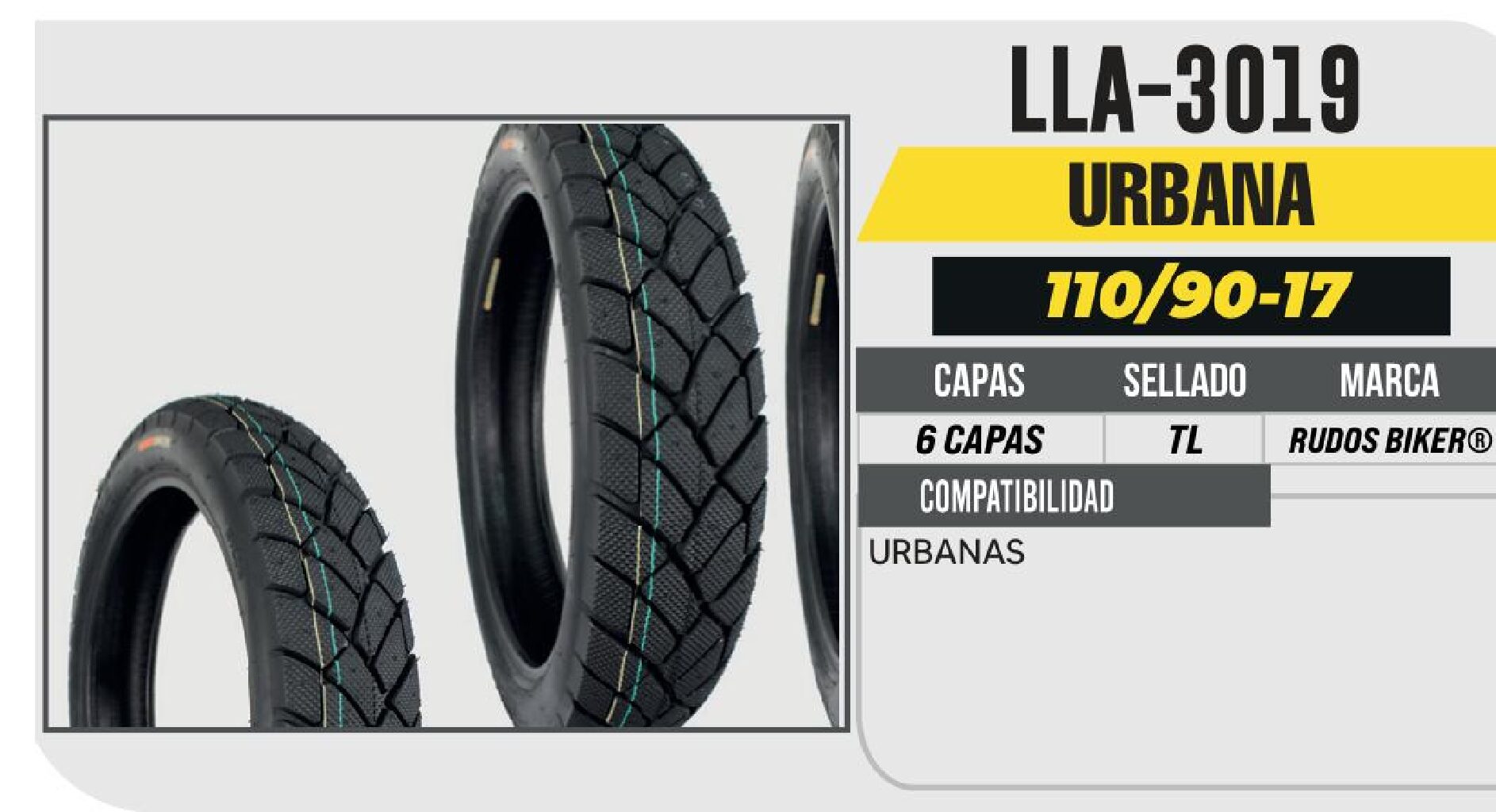 POWER - LLANTA 110/90-17 RUDOS BIKER 6 CAPAS CY277A URBANA NO USA CAMARA (TL) / LLA-3019