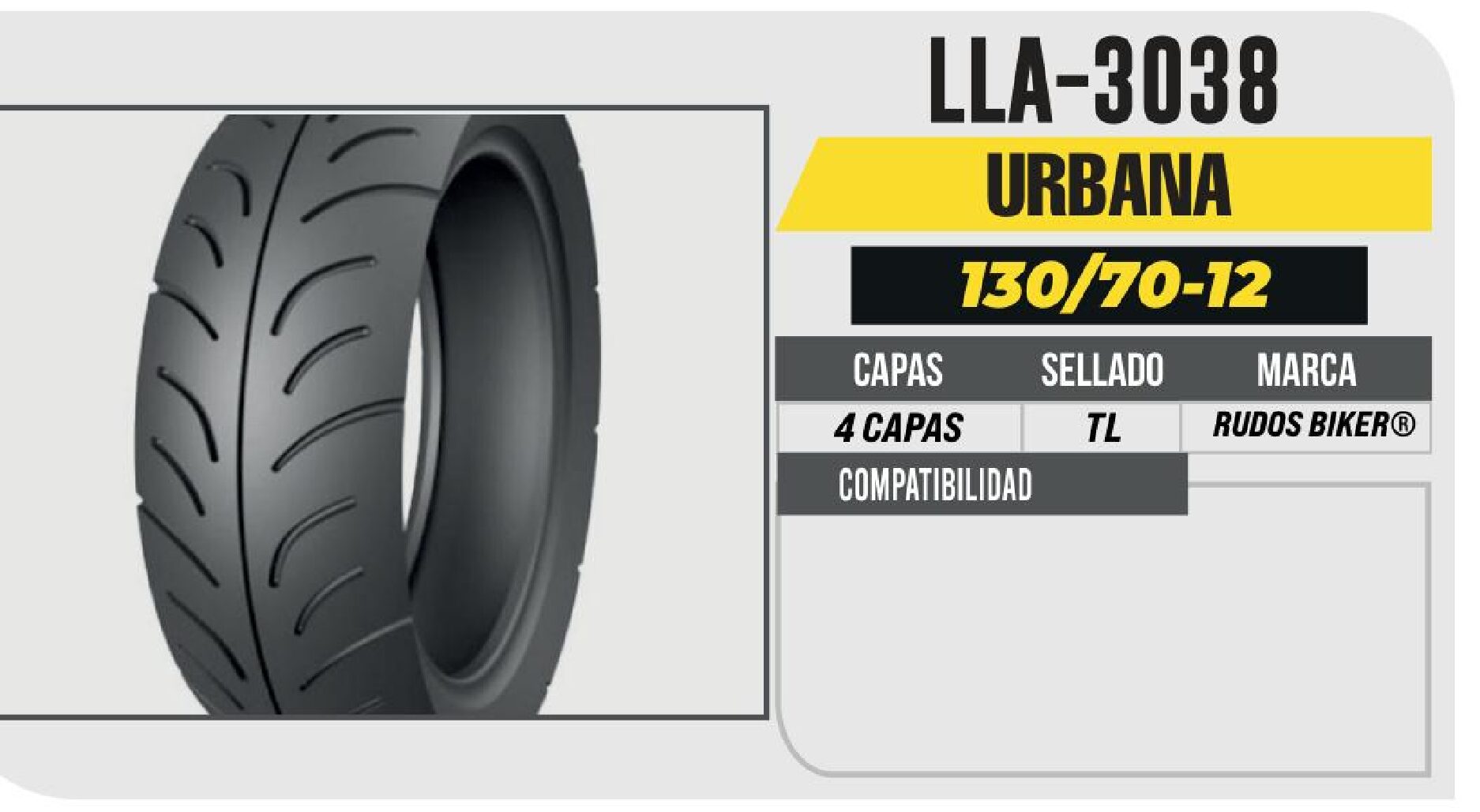 LLANTA 130/70-12 RUDOS BIKER 4 CAPAS P132 / LLA-3038