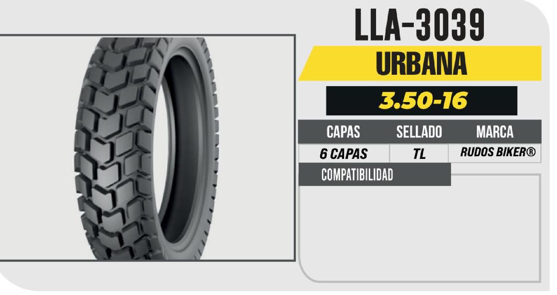 LLANTA 3.50-16 RUDOS BIKER 6 CAPAS P126 / LLA-3039