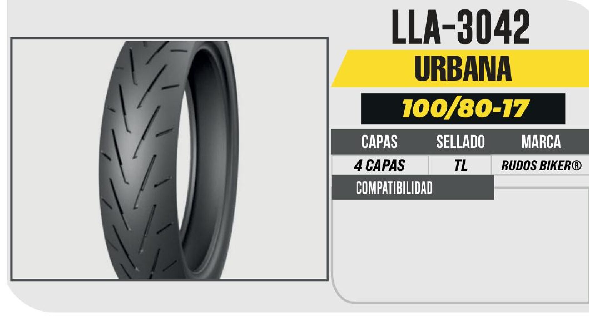 LLANTA 100/80-17 RUDOS BIKER 4 CAPAS P113 / LLA-3042