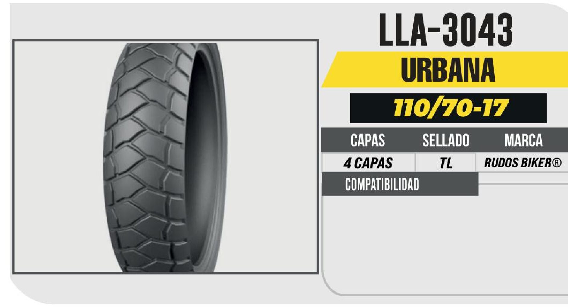 LLANTA 110/70-17 RUDOS BIKER 4 CAPAS CY316 / LLA-3043