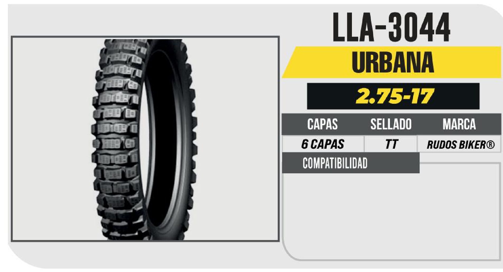 LLANTA 2.75-17 RUDOS BIKER 6 CAPAS CY241 / LLA-3044