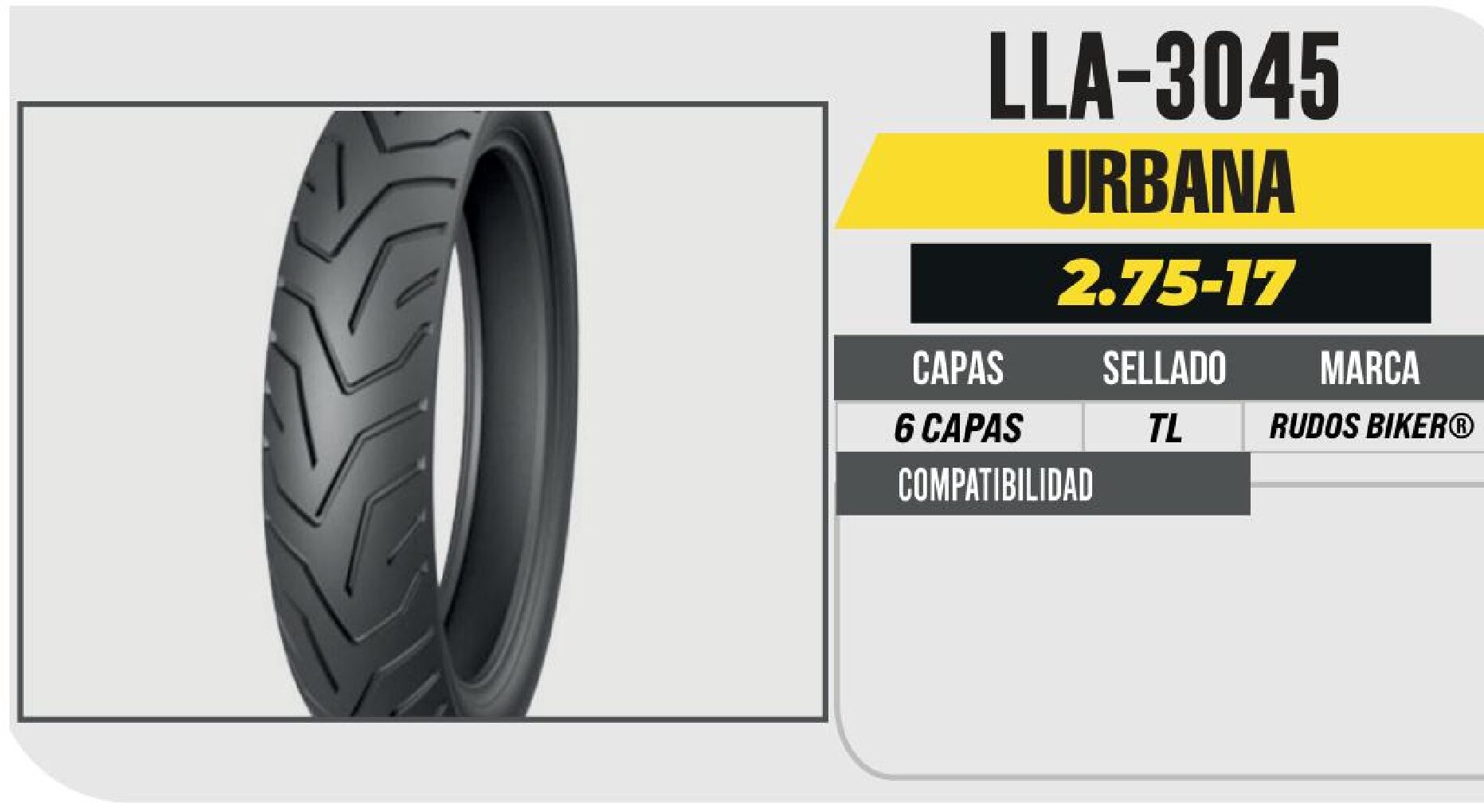LLANTA 2.75-17 RUDOS BIKER 6 CAPAS CY296 / LLA-3045
