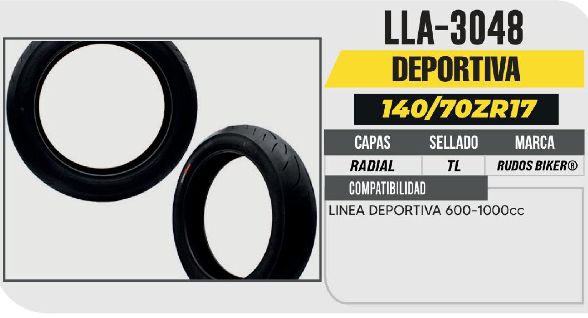 LLANTA 140/70ZR17 RUDOS BIKER RADIAL CYR100 CALLE NO USA CAMARA (TL) TRASERA / LLA-3048