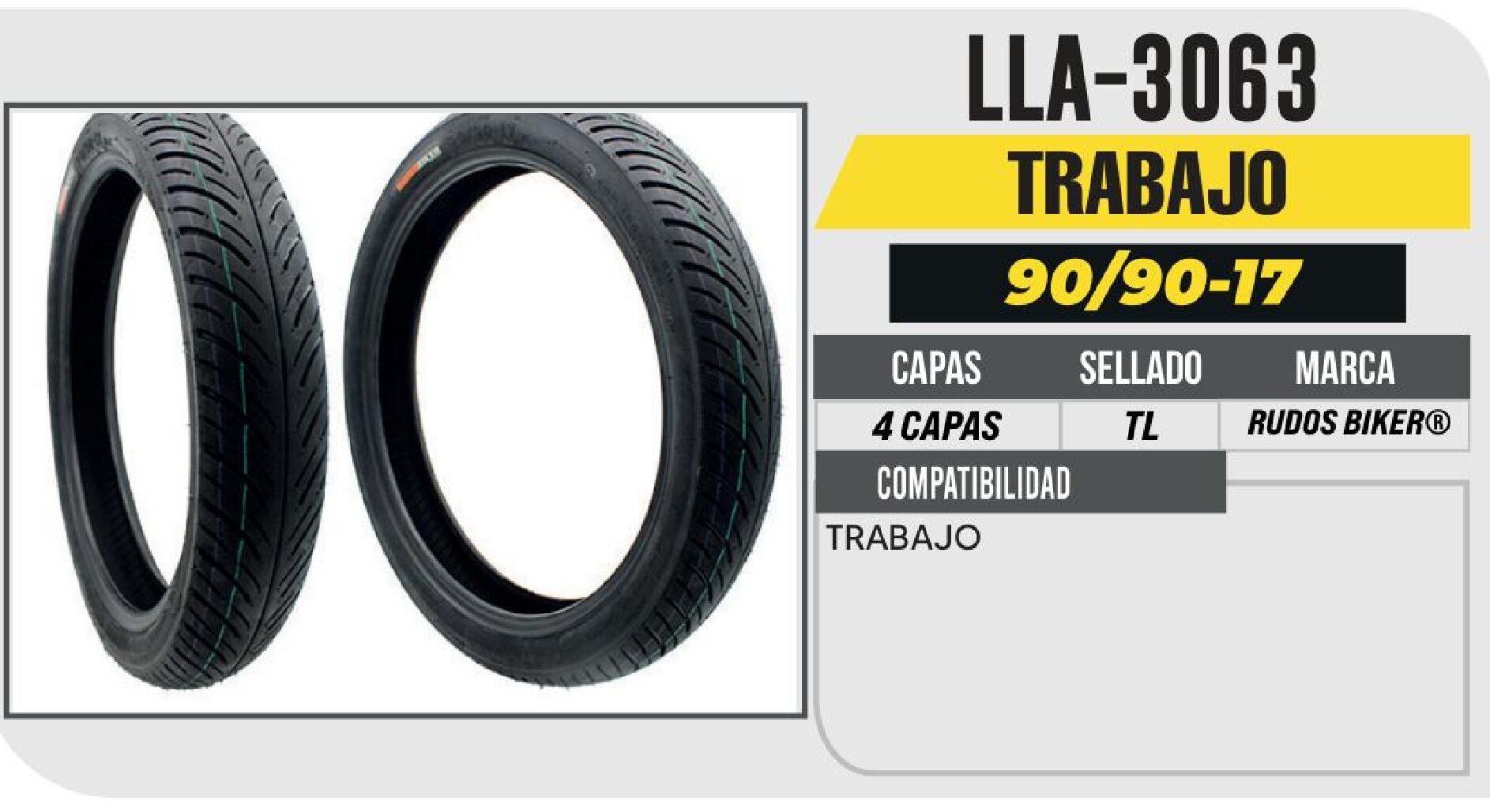LLANTA PARA MOTOCICLETA 90/90-17 CY186 CALLE 4PR NO USA CAMARA (TL) TRASERA / LLA-3063