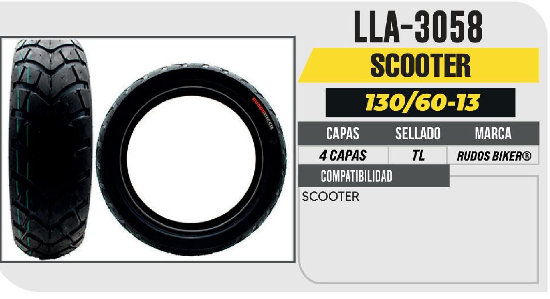 LLANTA PARA MOTOCICLETA 90/90-21 RUDOS BIKER P264 4PR TT USA CAMARA / LLA-3098