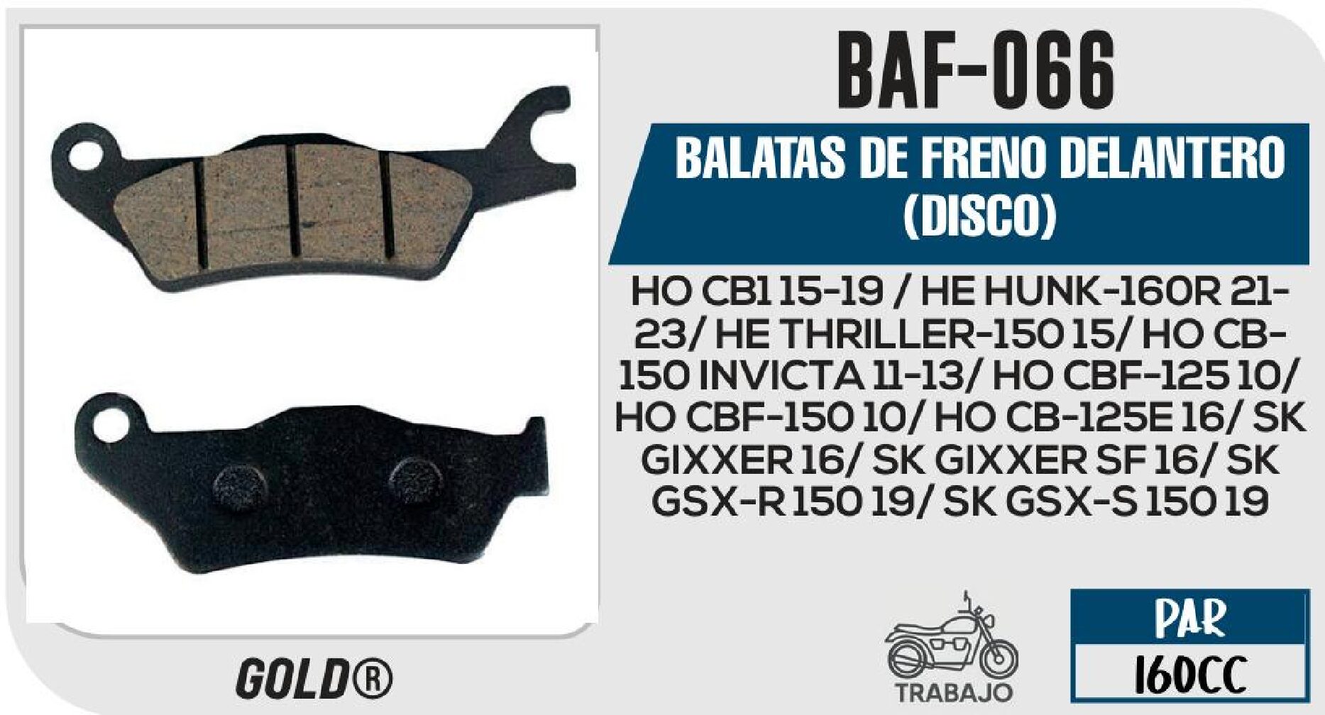BALATAS DE FRENO DELANTERO (DISCO) / BAF-066