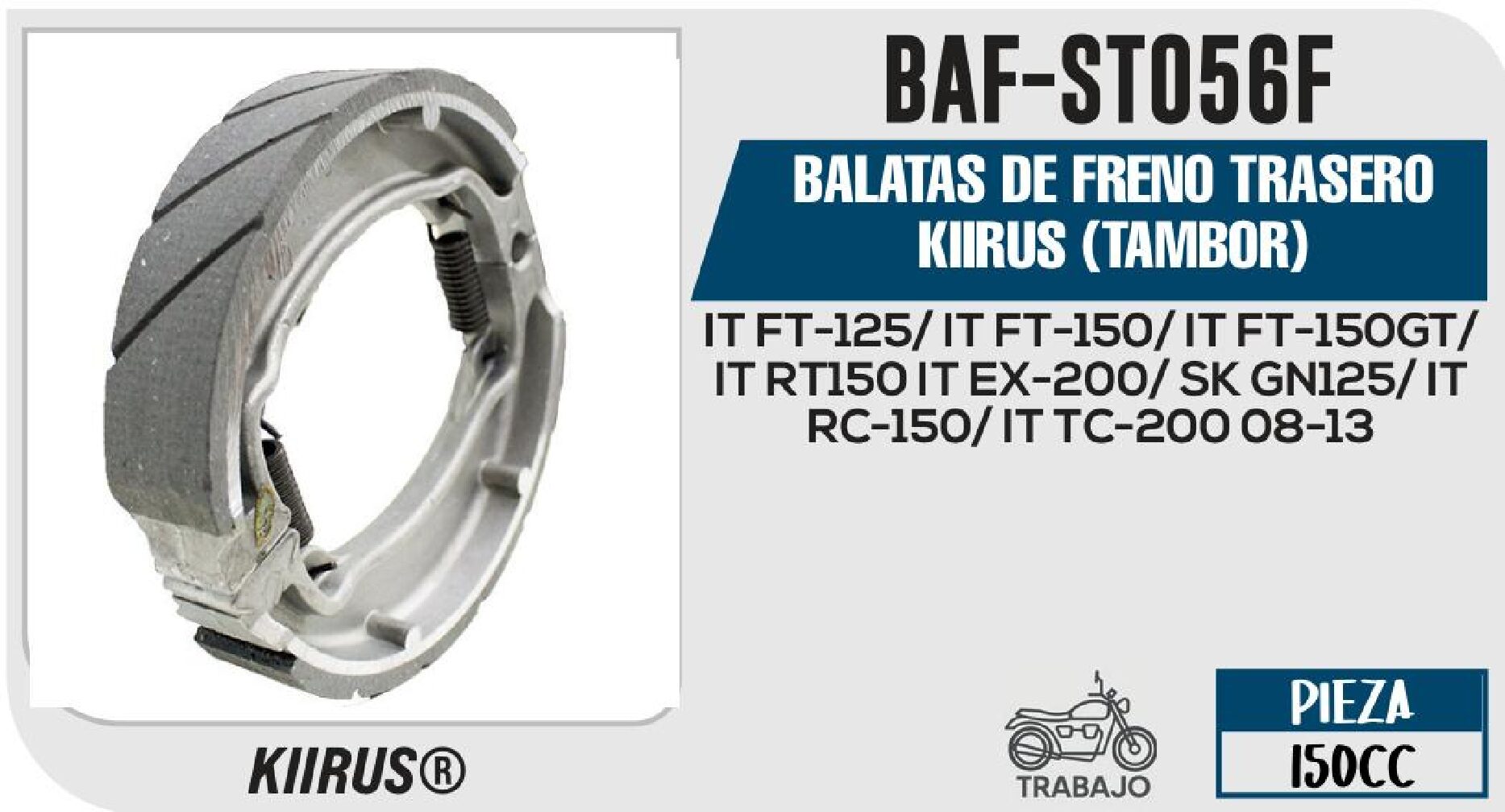 BALATAS DE FRENO TRASERO KIIRUS (TAMBOR) / BAF-ST056F
