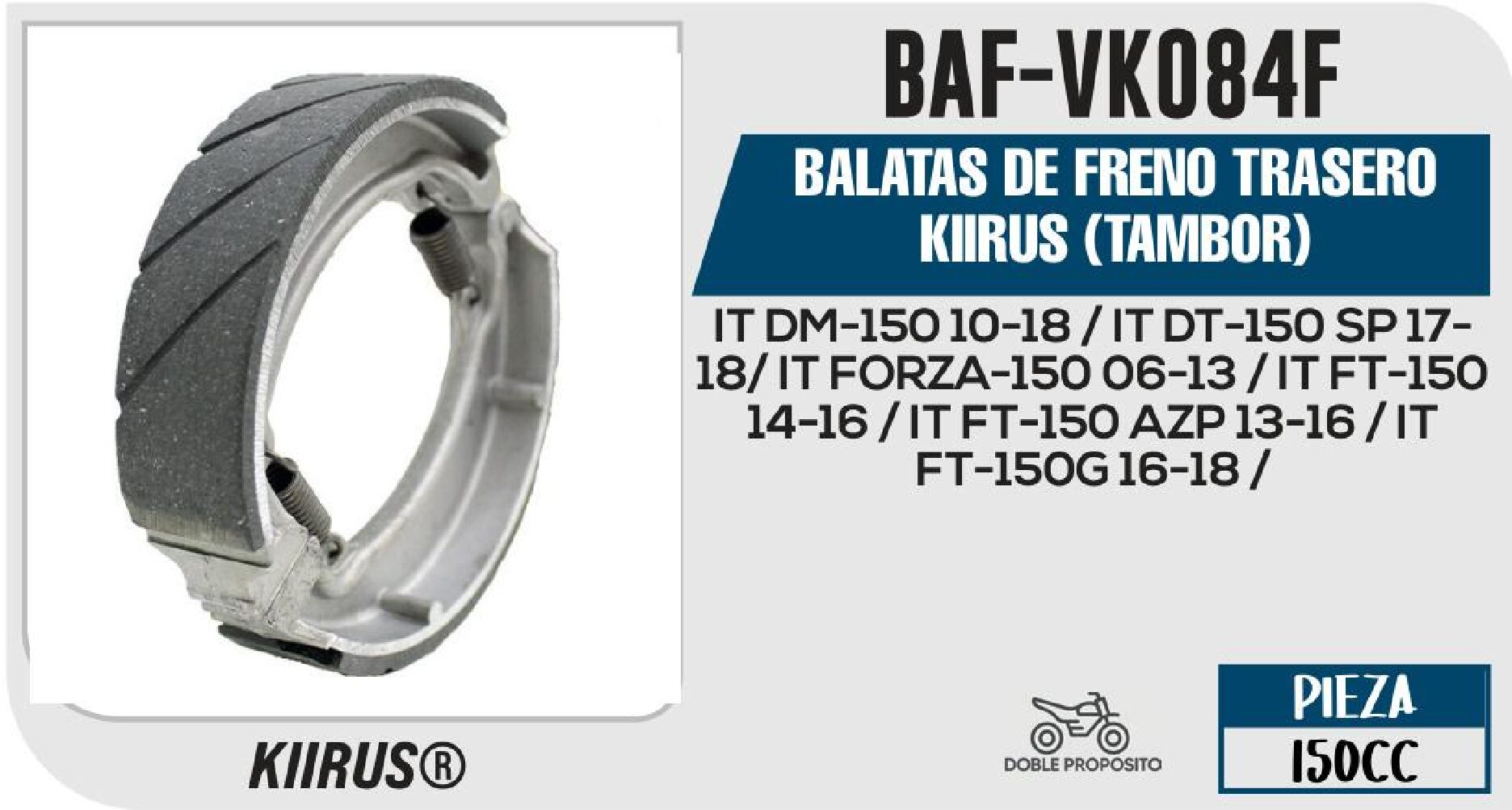 BALATAS DE FRENO TRASERO KIIRUS (TAMBOR) / BAF-VK084F