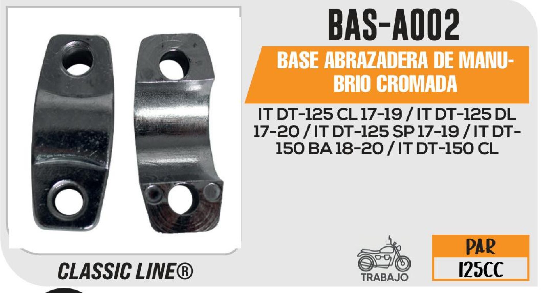 BASE ABRAZADERA DE MANUBRIO CROMADA / BAS-A002