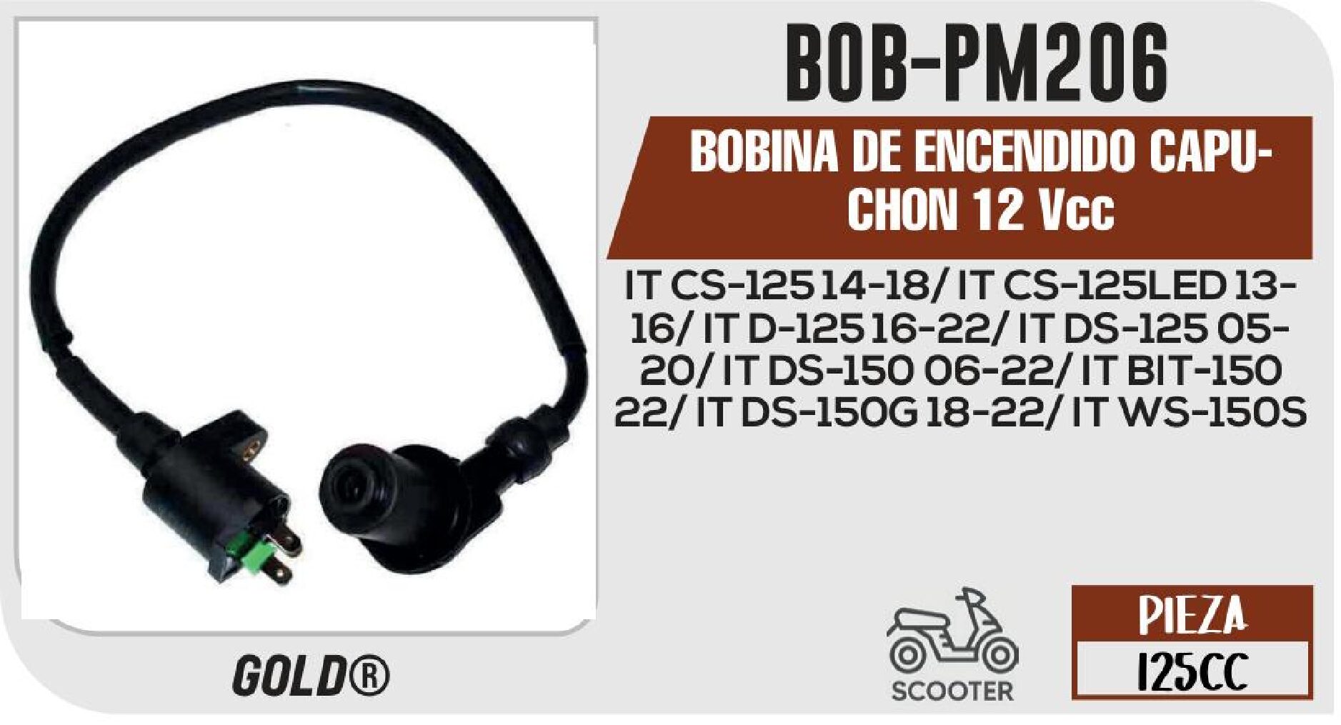 BOBINA DE ENCENDIDO CAPUCHON 12 Vcc / BOB-PM206