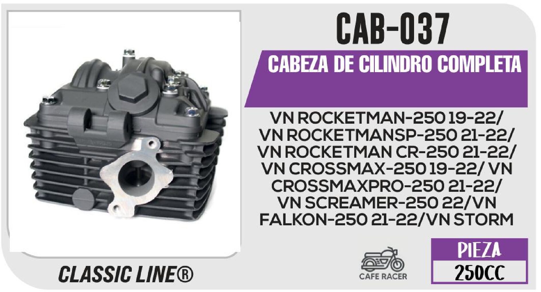 CABEZA DE CILINDRO COMPLETA NEGRO / CAB-037