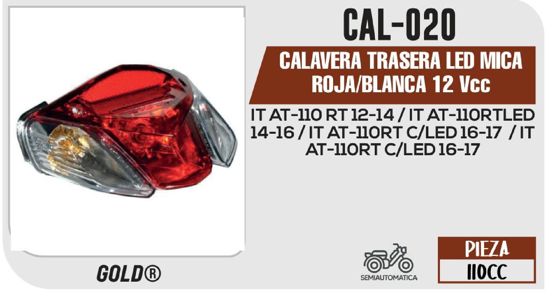 CALAVERA TRASERA LED MICA ROJA/BLANCA 12 Vcc / CAL-020