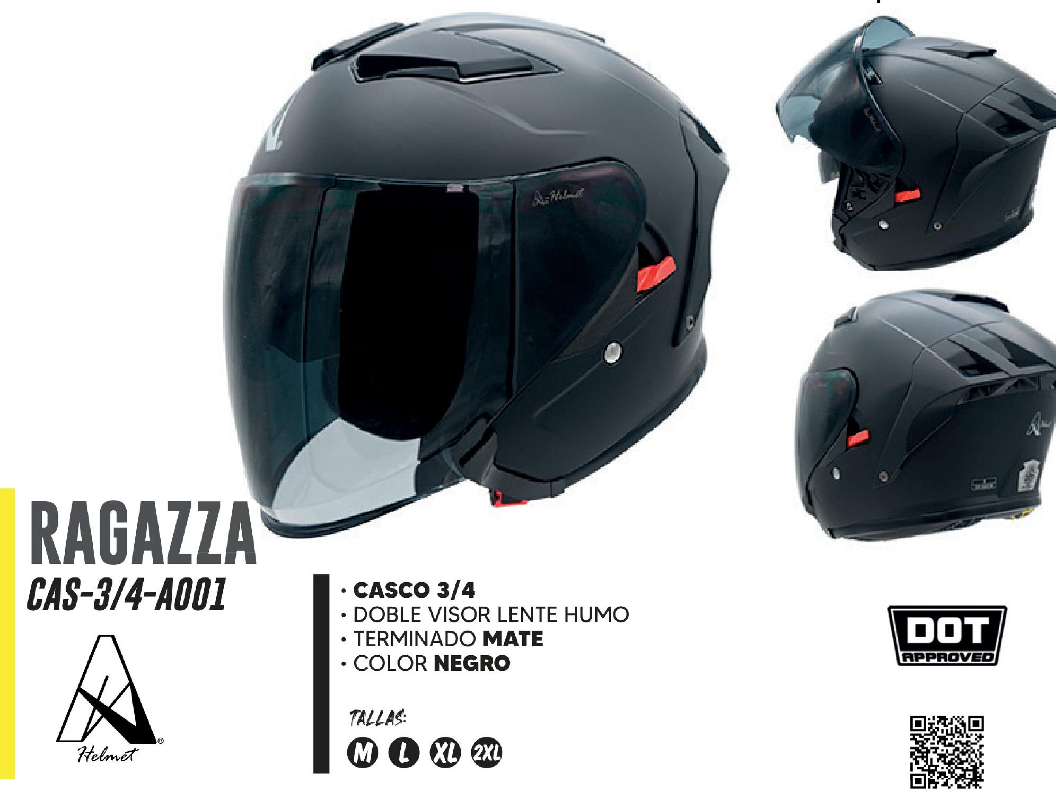 LOTE - CASCO PARA MOTOCICLISTA MODULAR A-HELMET CERTIFICADO DOT MATE DOBLE VISOR LENTE HUMO / CAS-3/4-A001-L