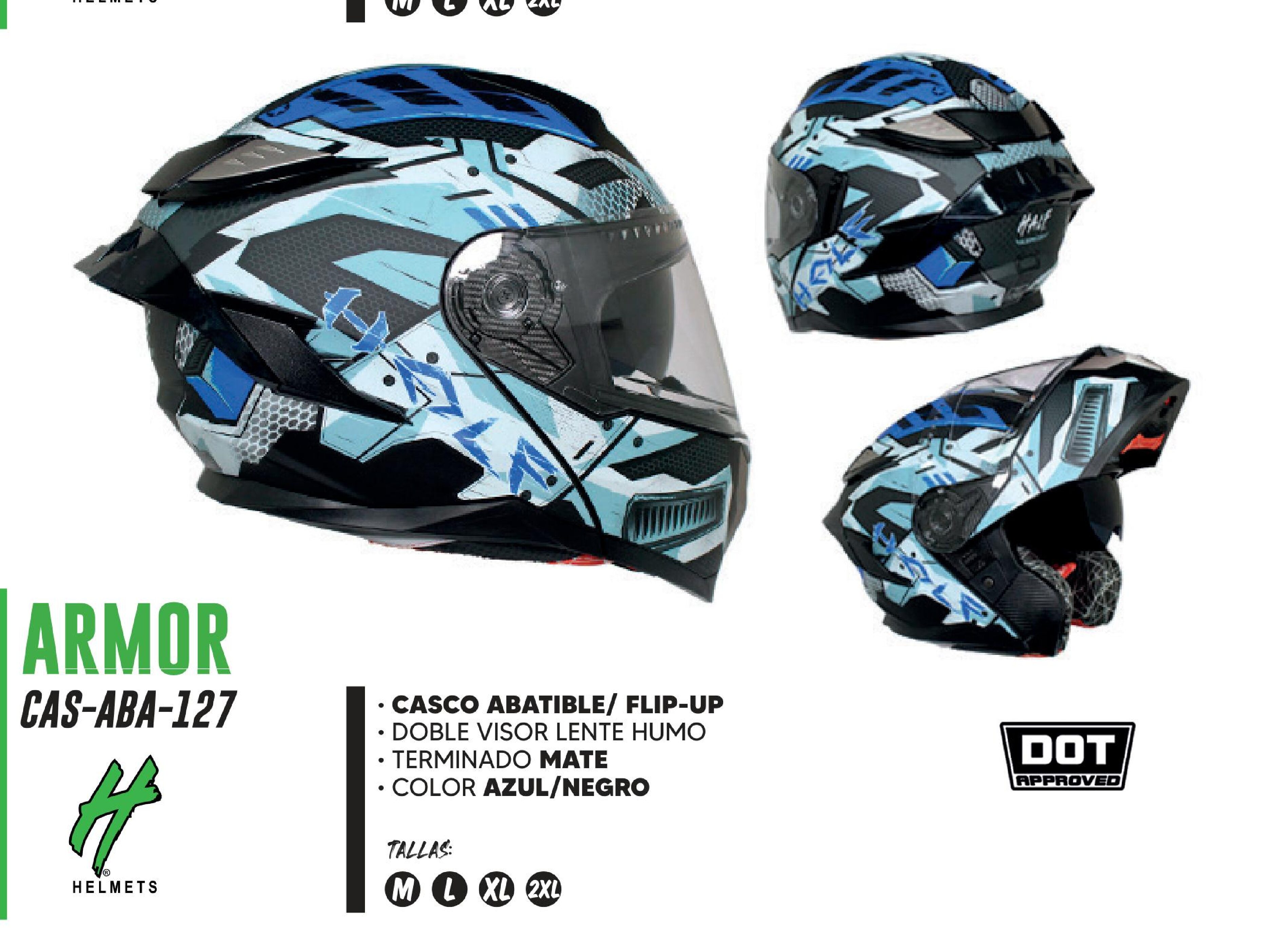 CASCO ABATIBLE ARMOR CERTIFICADO DOT / CAS-ABA-127L