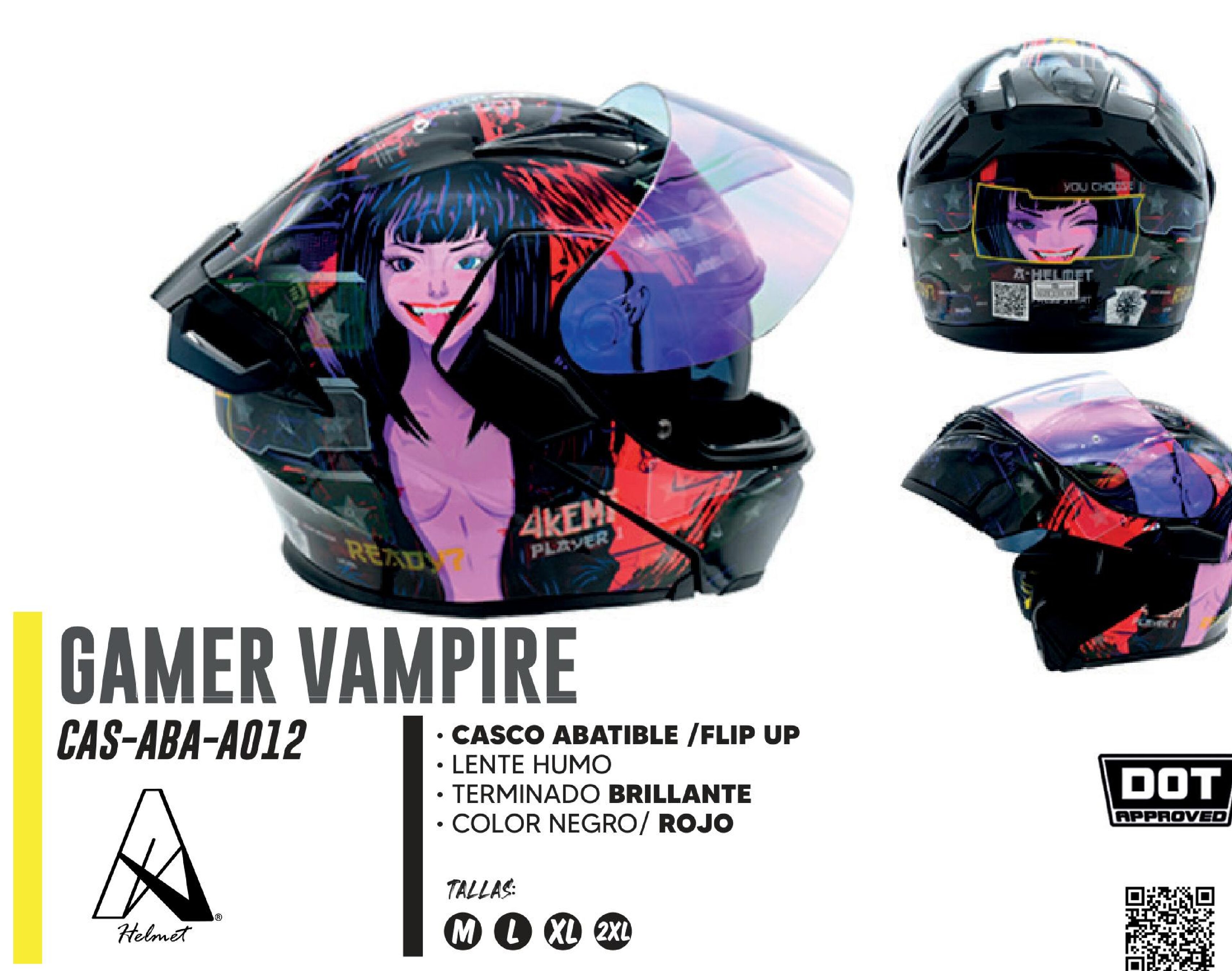 PRETEMPORADA - CASCO ABATIBLE GAMER VAMPIRE CERTIFICADO DOT / CAS-ABA-A012-M