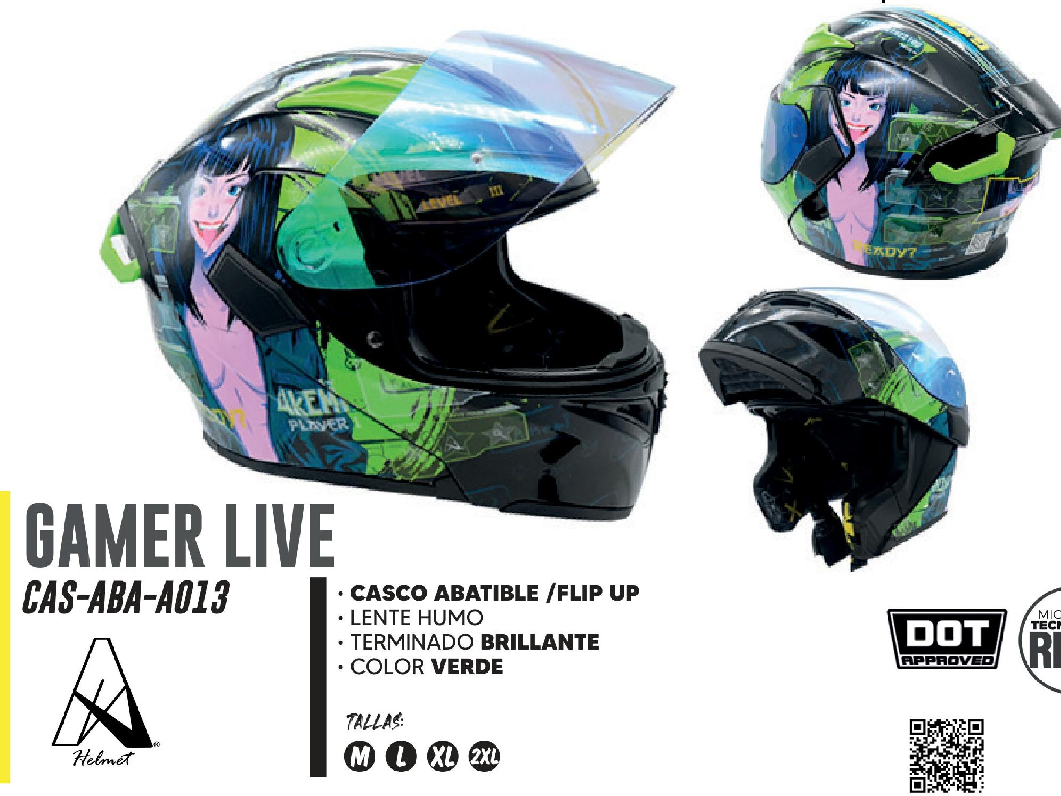 CASCO ABATIBLE GAMER LIVE CERTIFICADO DOT / CAS-ABA-A013-M