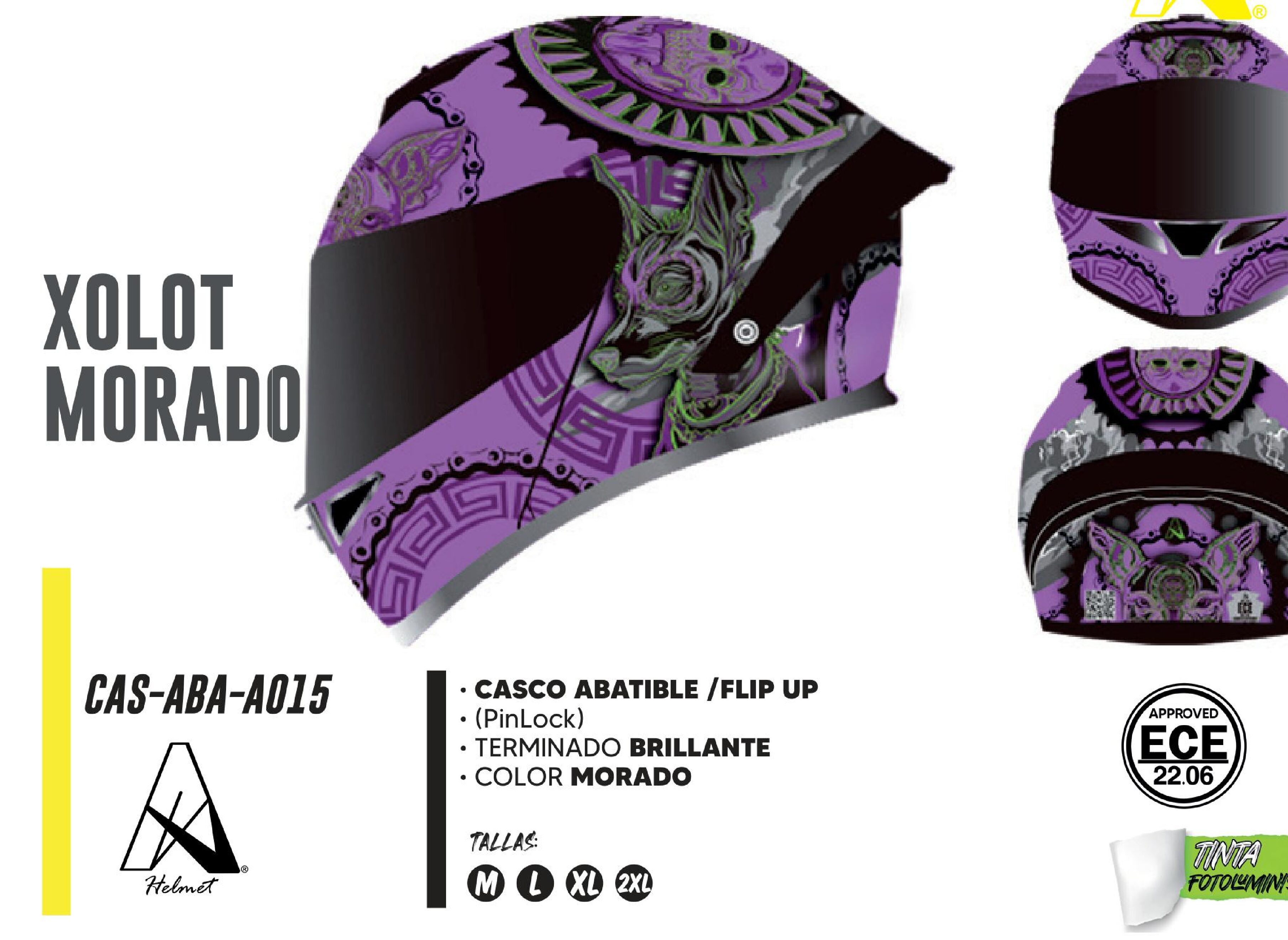 CASCO PARA MOTOCICLISTA ABATIBLE A-HELMET CERTIFICADO XOLOT MORADO ECE-22.06 (PinLock) / CAS-ABA-A015-XL