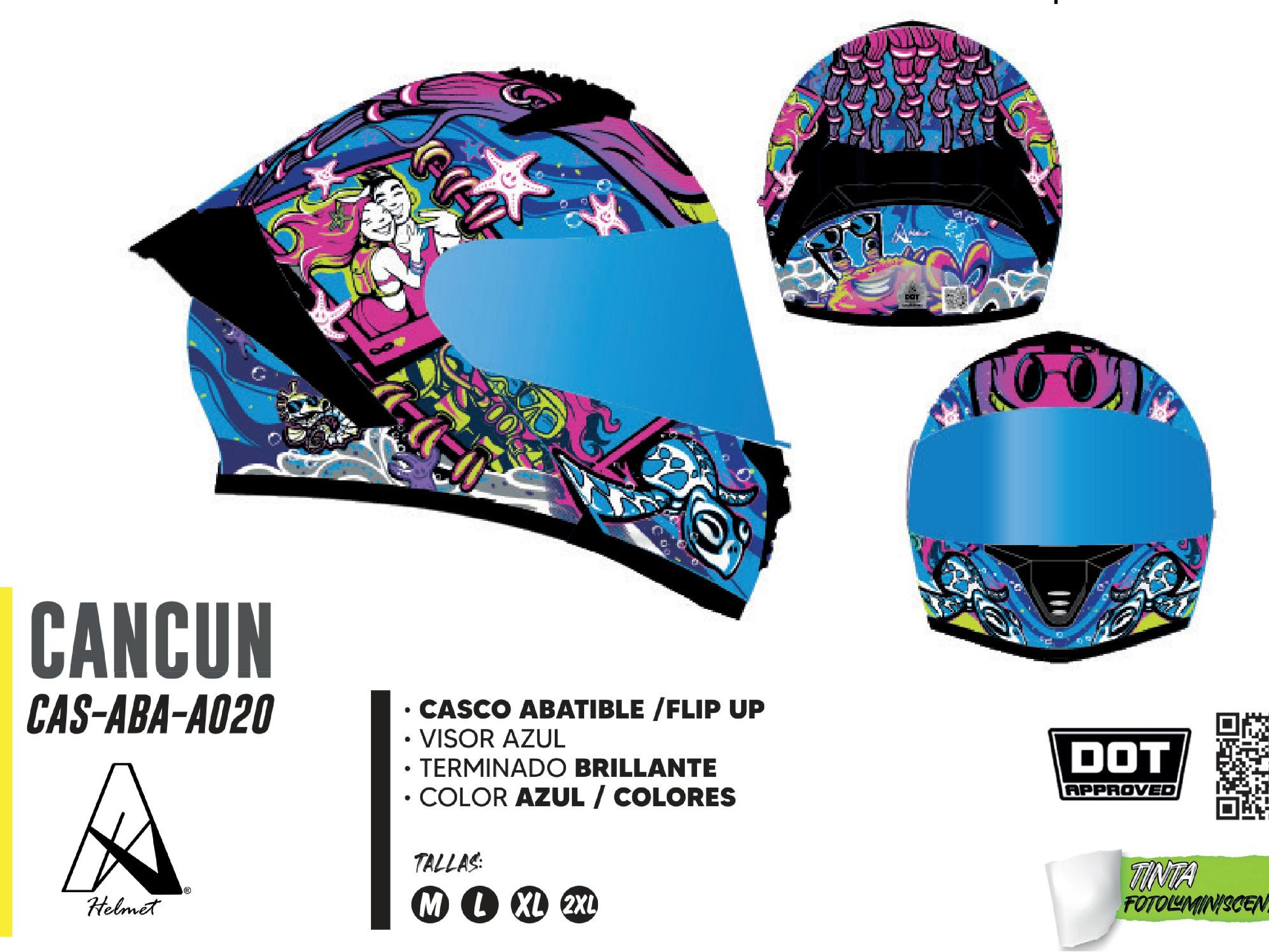 CASCO PARA MOTOCICLISTA ABATIBLE CANCUN A-HELMET® CERTIFICADO DOT / CAS-ABA-A020-M