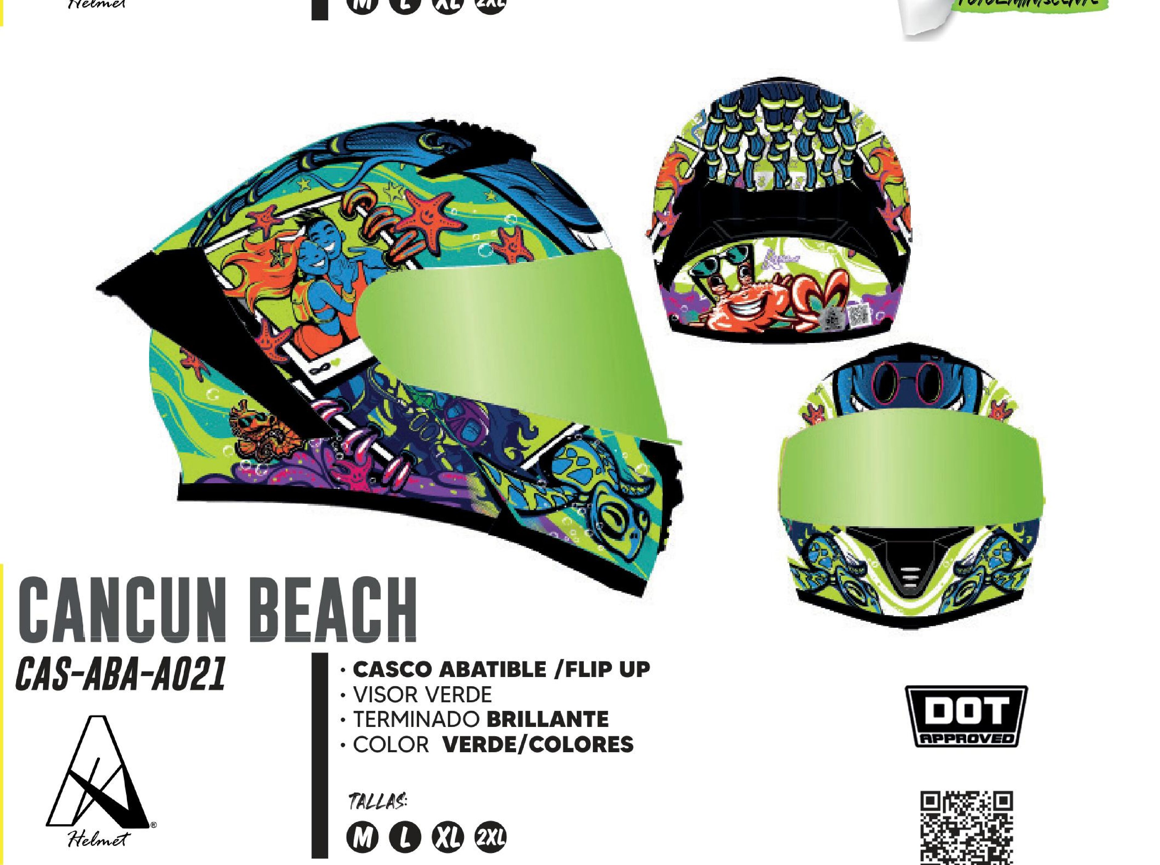 CASCO PARA MOTOCICLISTA ABATIBLE CANCUN BEACH A-HELMET® CERTIFICADO DOT / CAS-ABA-A021-XL