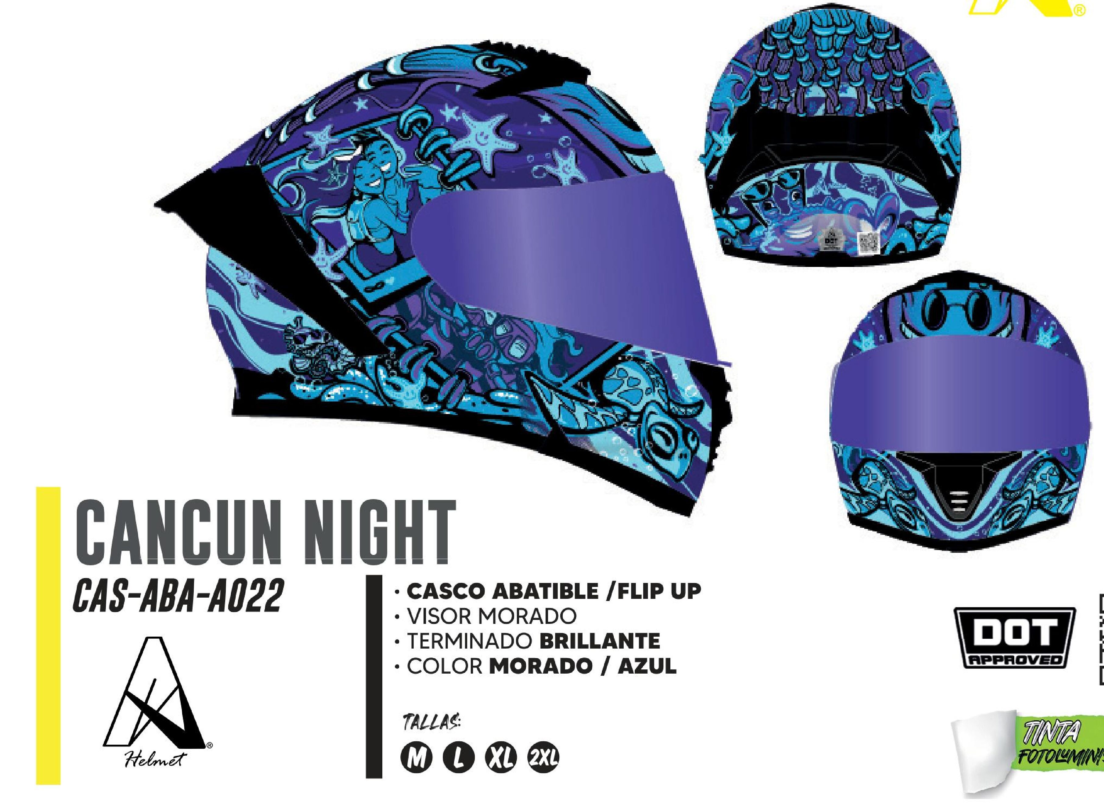 CASCO PARA MOTOCICLISTA ABATIBLE CANCUN NIGHT A-HELMET® CERTIFICADO DOT / CAS-ABA-A022-M