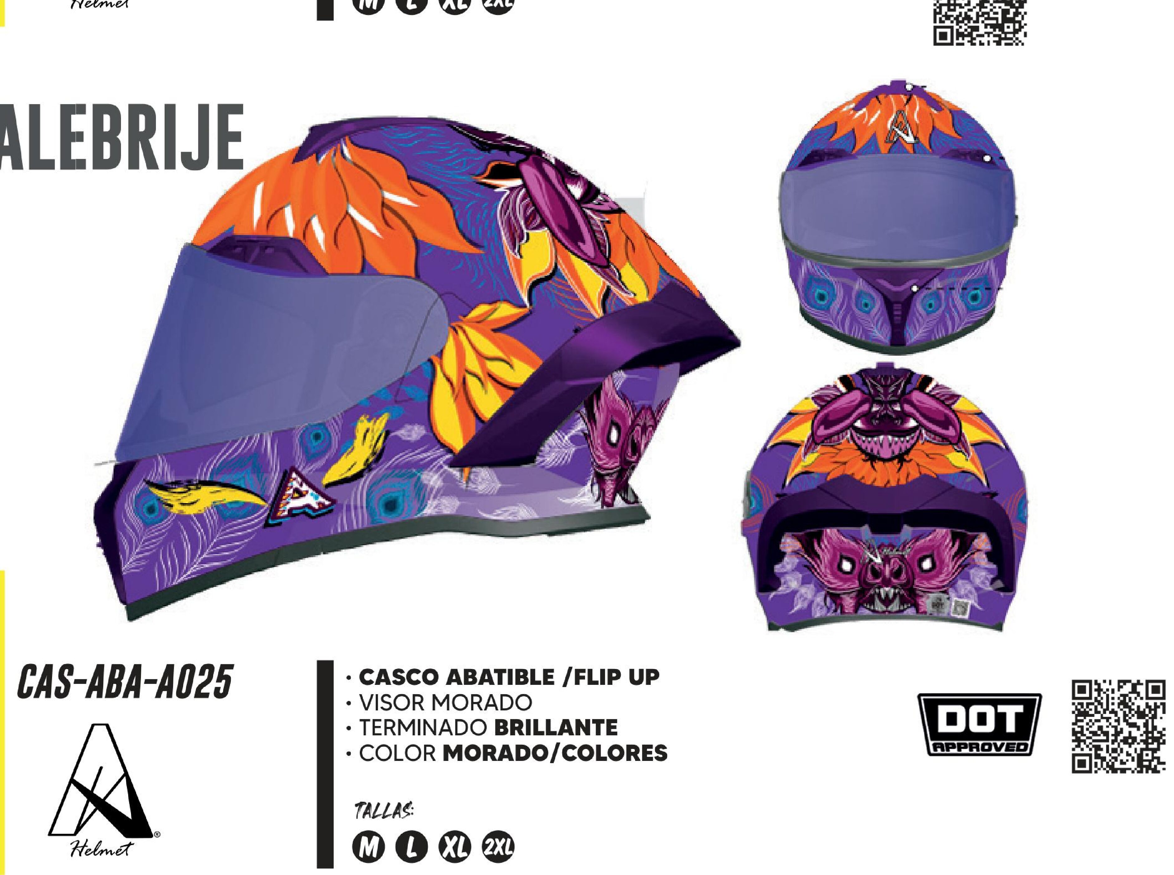 CASCO PARA MOTOCICLISTA ABATIBLE ALEBRIJE HALF« CERTIFICADO DOT / CAS-ABA-A025-2XL
