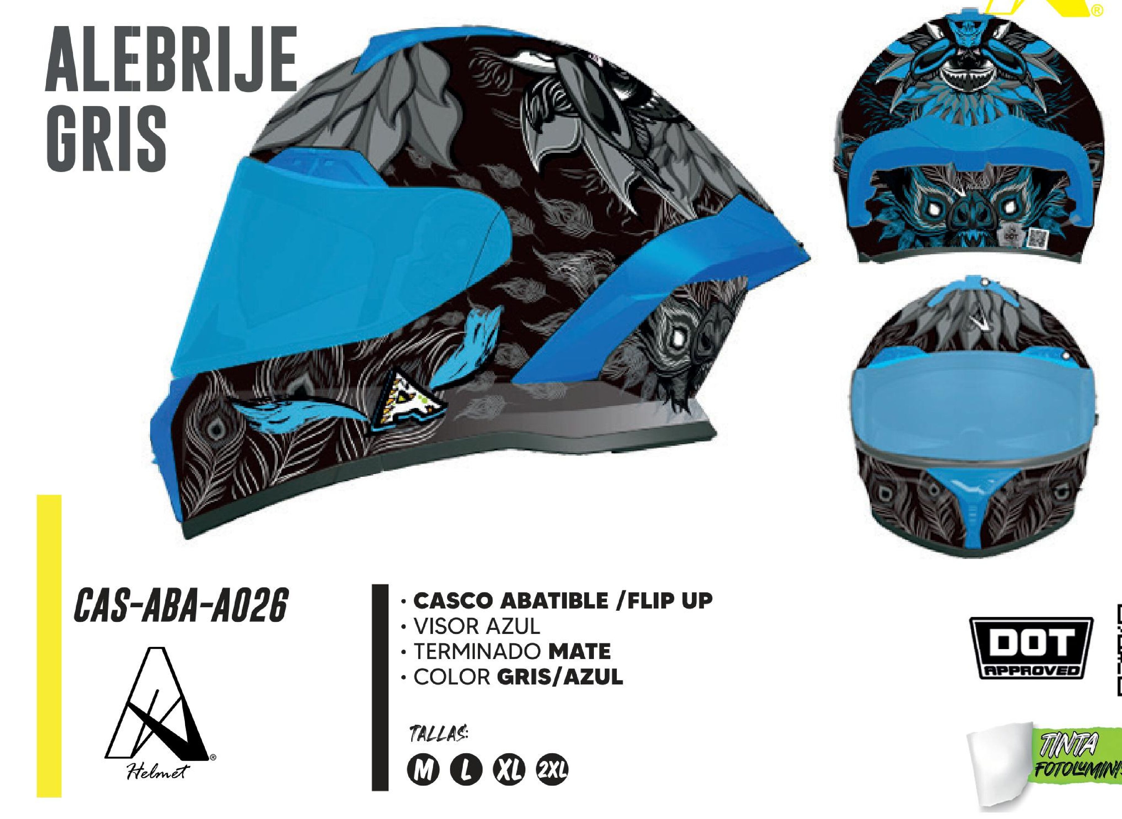 BUEN25 - CASCO PARA MOTOCICLISTA ABATIBLE ALEBRIJE GRIS HALF« CERTIFICADO DOT / CAS-ABA-A026-XL