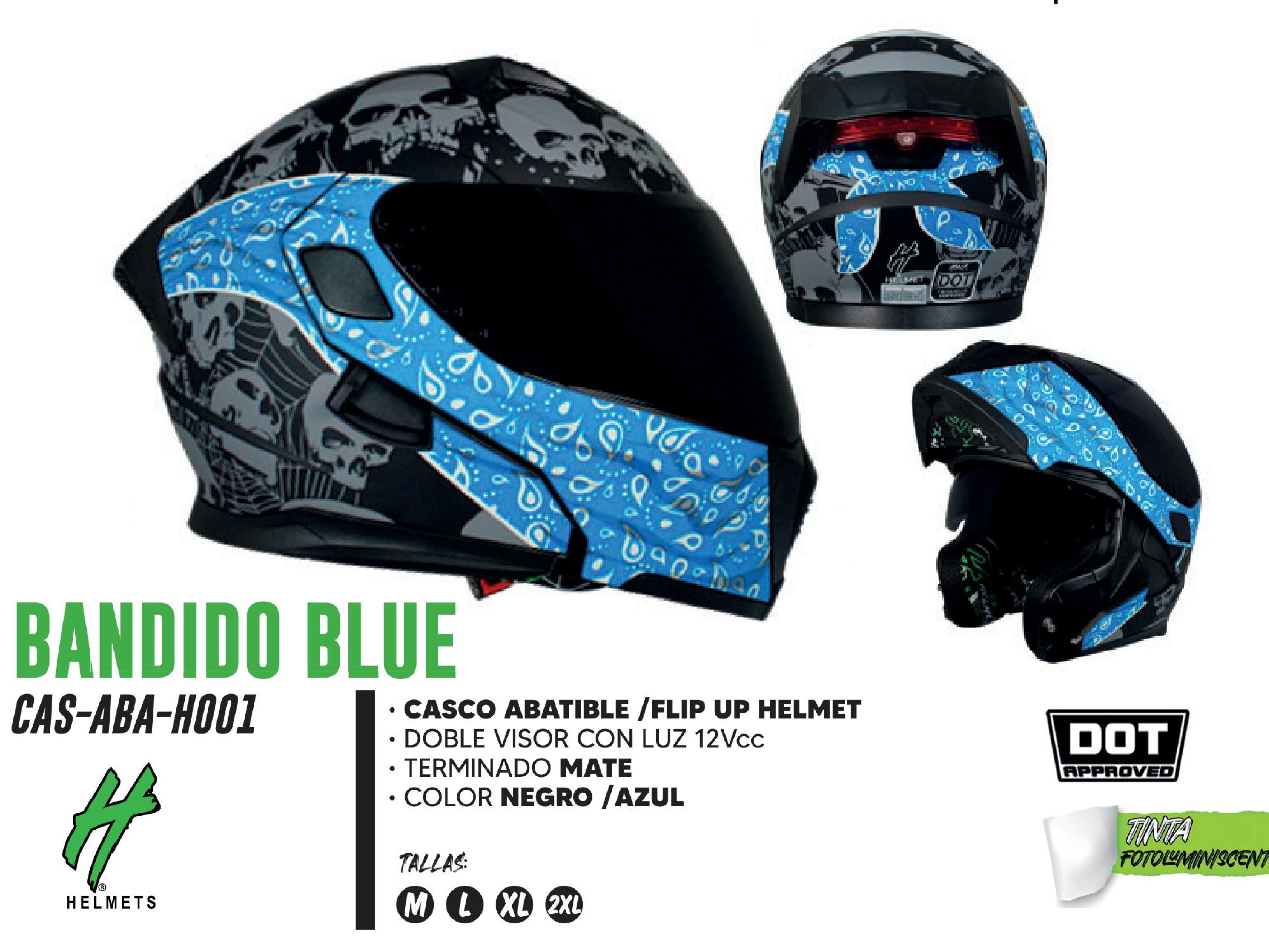CASCO ABATIBLE BANDIDO BLUE CERTIFICADO DOT / CAS-ABA-H001-S