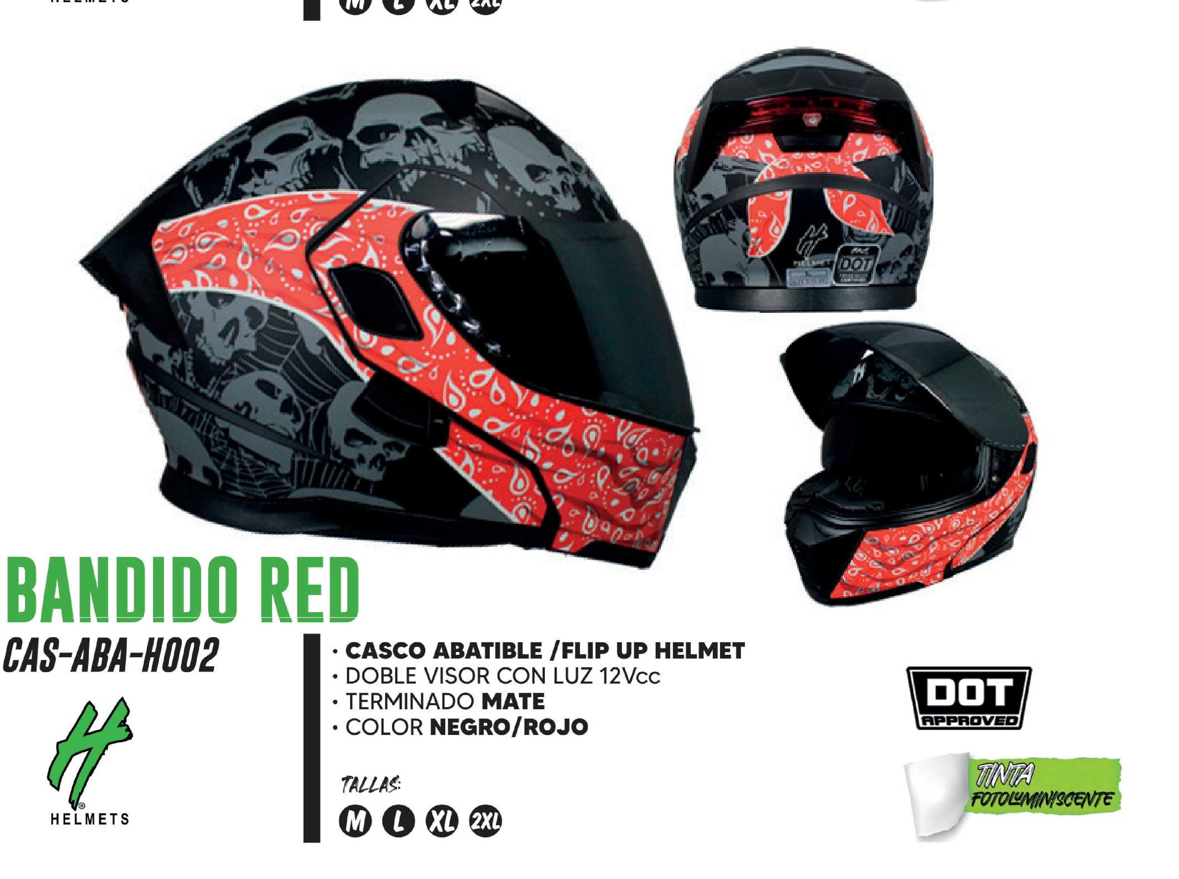 CASCO ABATIBLE BANDIDO RED CERTIFICADO DOT / CAS-ABA-H002-S